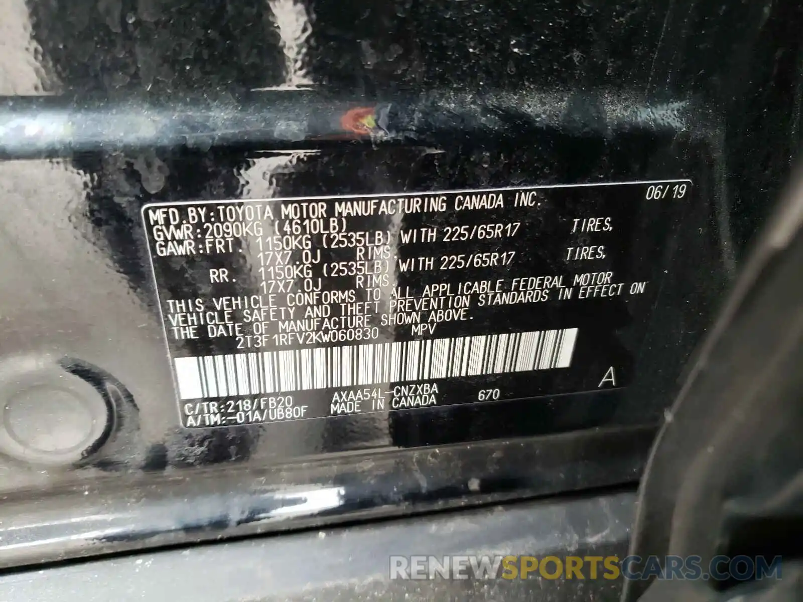 10 Photograph of a damaged car 2T3F1RFV2KW060830 TOYOTA RAV4 2019