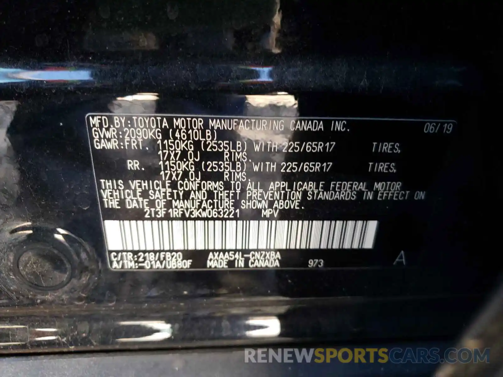 10 Photograph of a damaged car 2T3F1RFV3KW063221 TOYOTA RAV4 2019