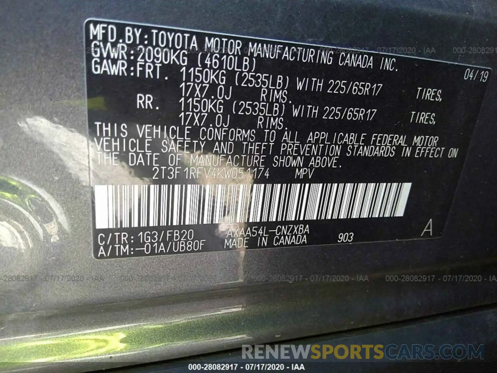 9 Photograph of a damaged car 2T3F1RFV4KW051174 TOYOTA RAV4 2019