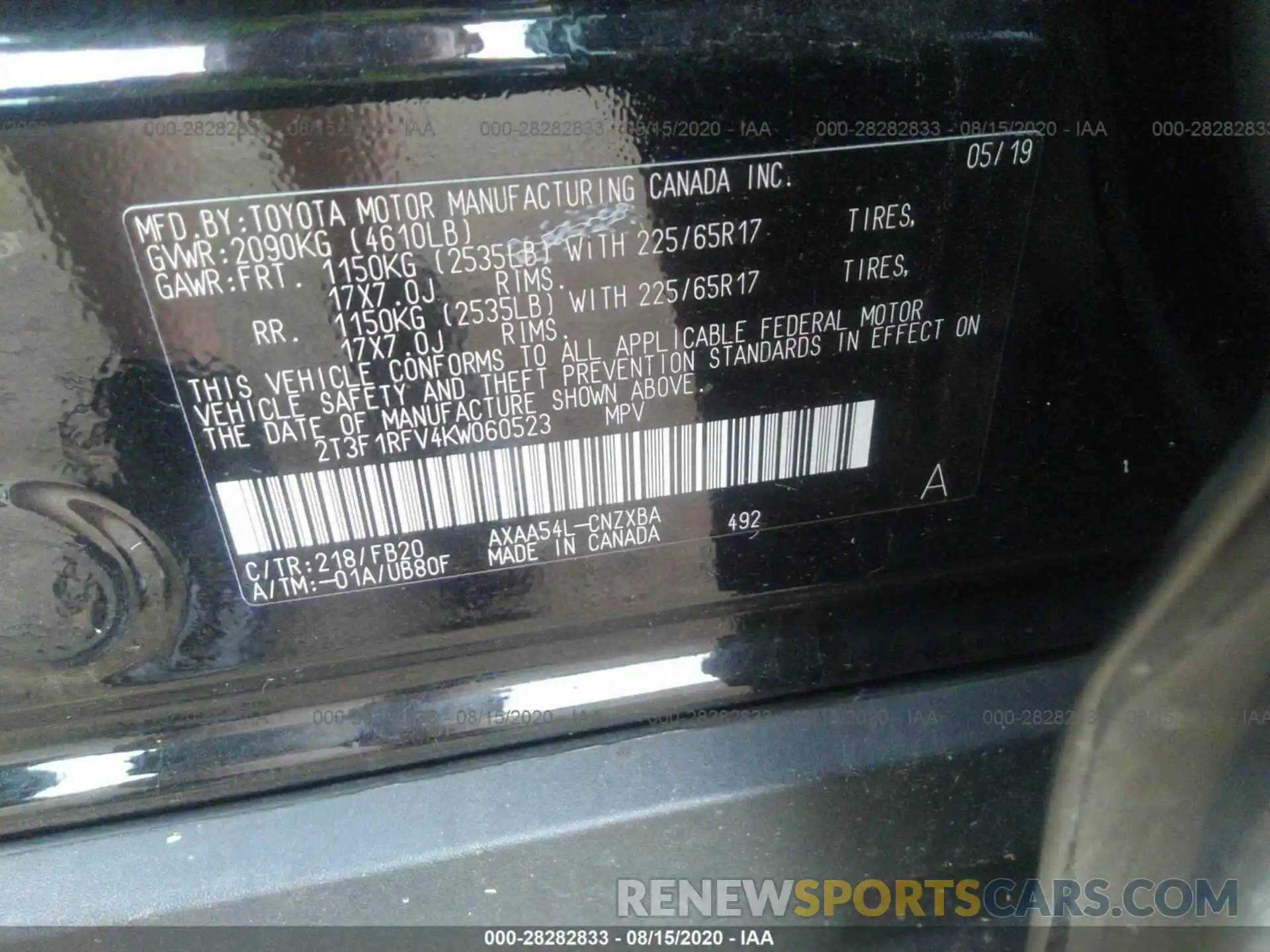 9 Photograph of a damaged car 2T3F1RFV4KW060523 TOYOTA RAV4 2019