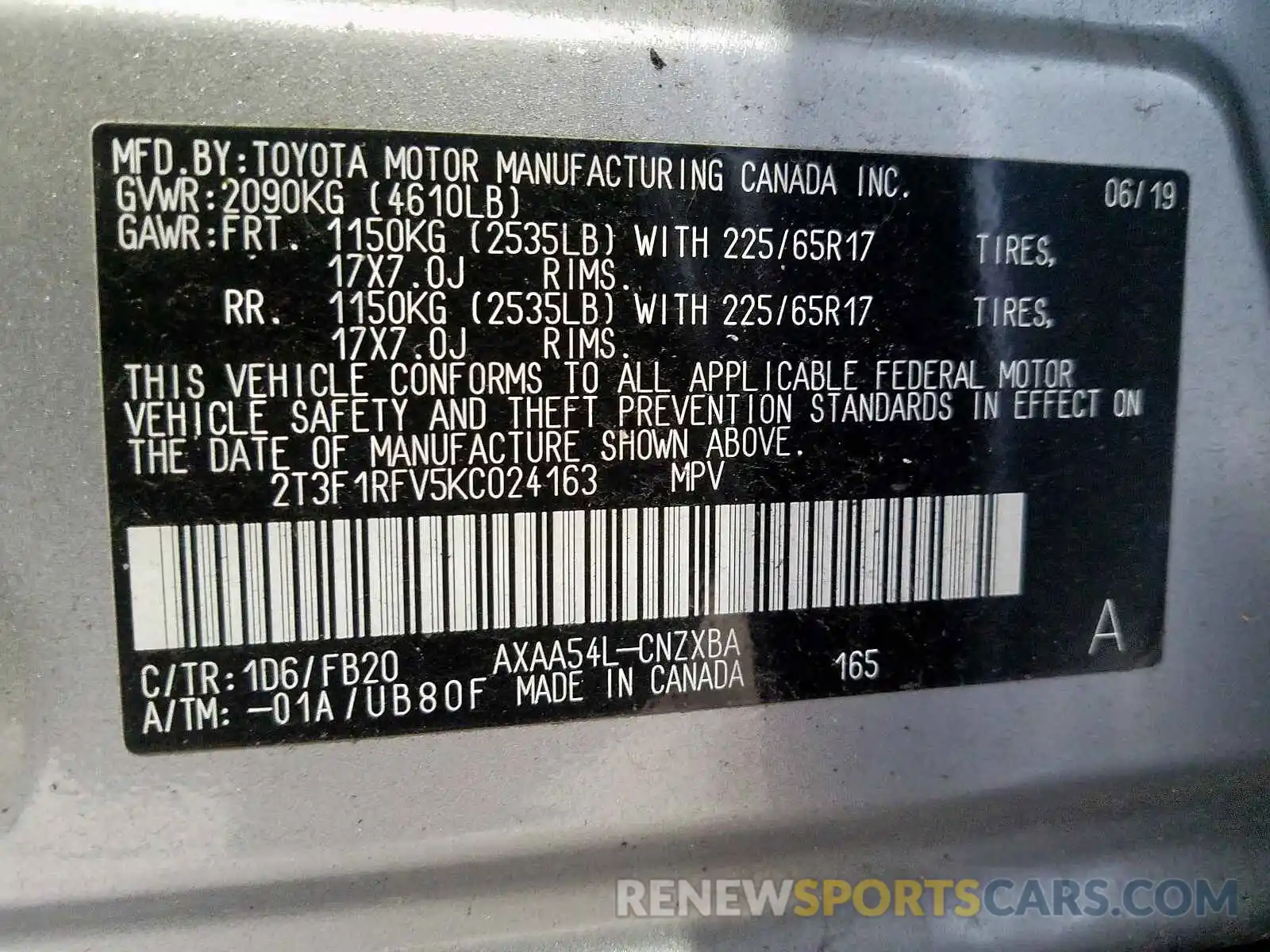 10 Photograph of a damaged car 2T3F1RFV5KC024163 TOYOTA RAV4 2019