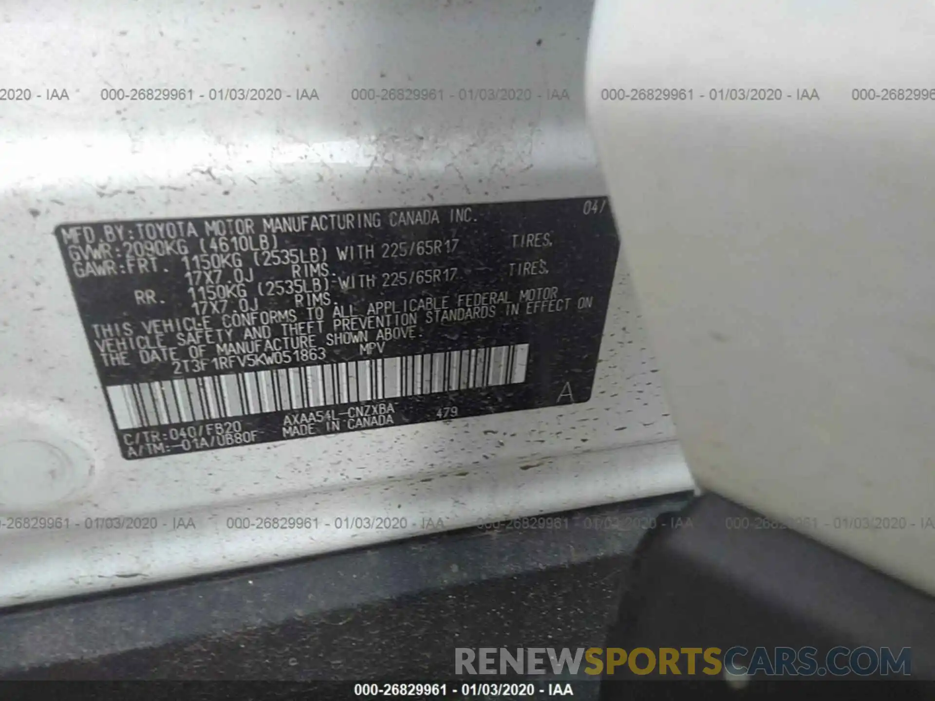 9 Photograph of a damaged car 2T3F1RFV5KW051863 TOYOTA RAV4 2019