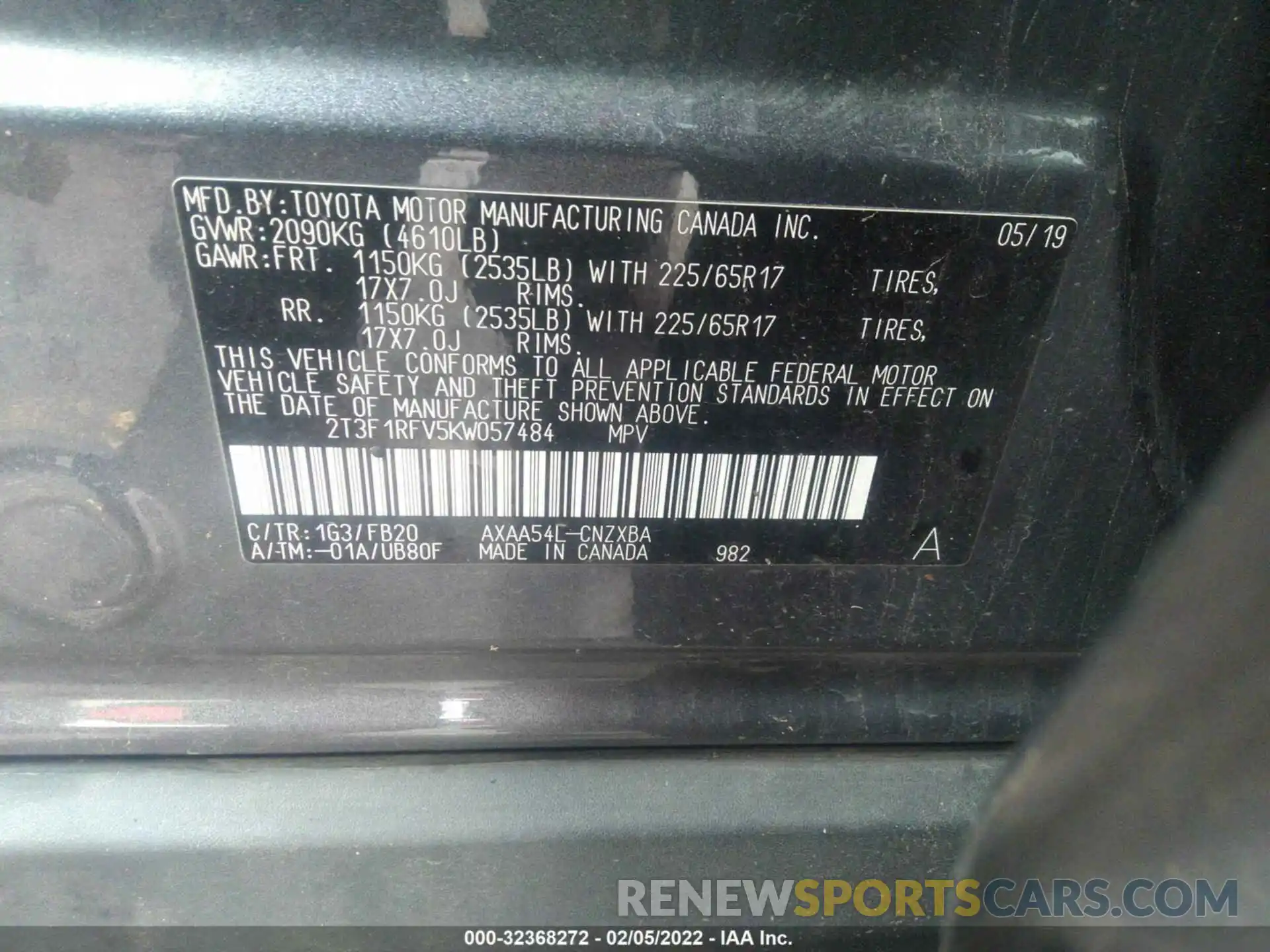 9 Photograph of a damaged car 2T3F1RFV5KW057484 TOYOTA RAV4 2019