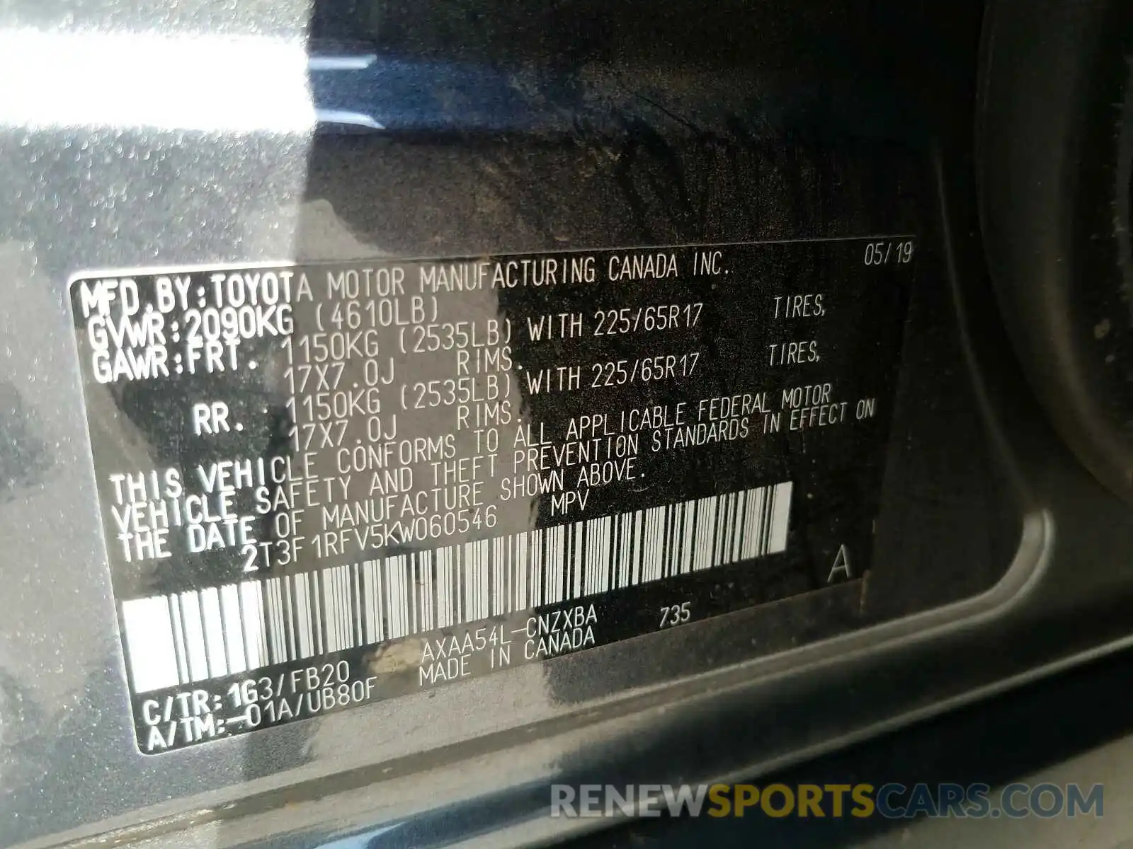 10 Photograph of a damaged car 2T3F1RFV5KW060546 TOYOTA RAV4 2019