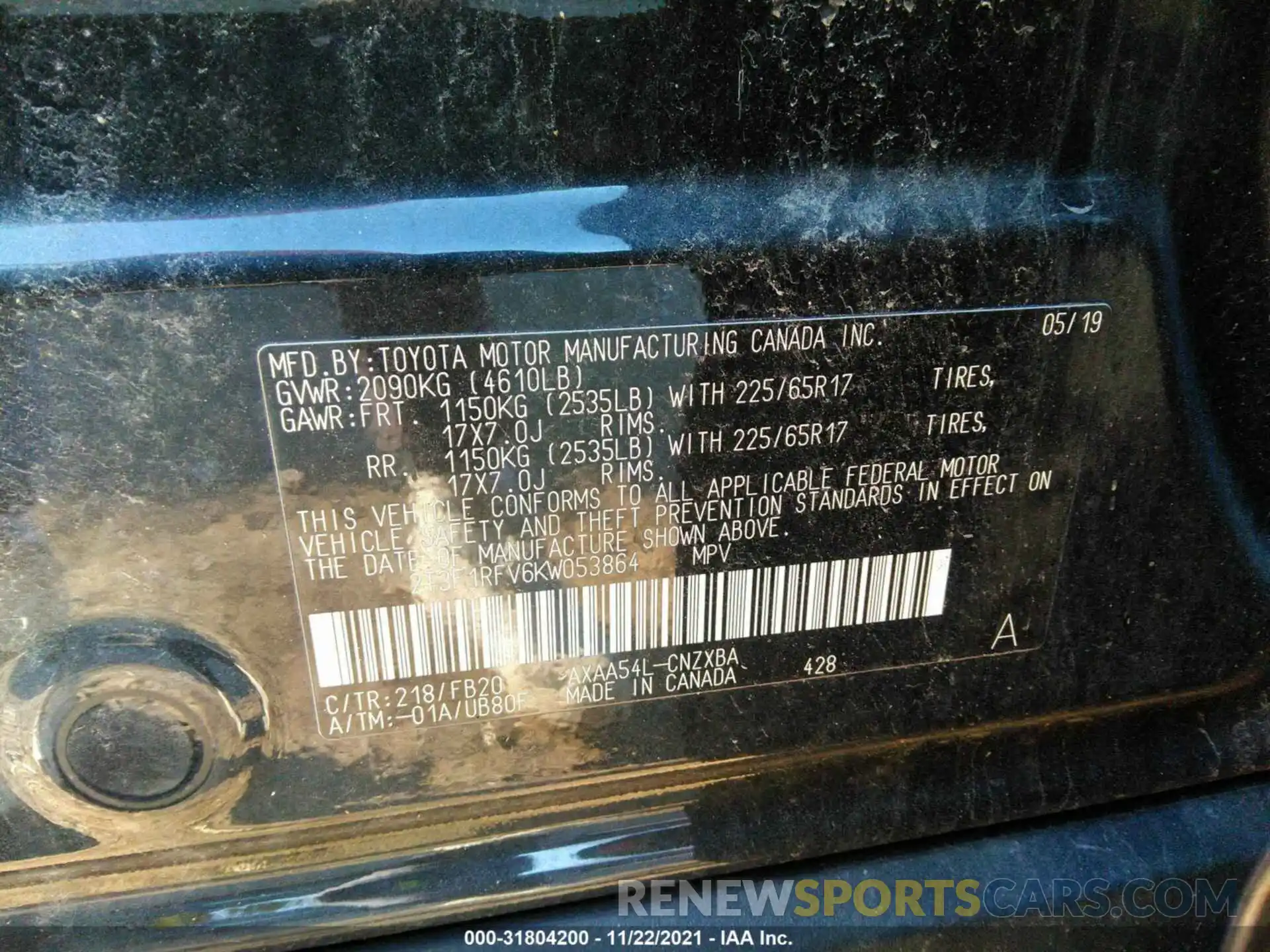 9 Photograph of a damaged car 2T3F1RFV6KW053864 TOYOTA RAV4 2019