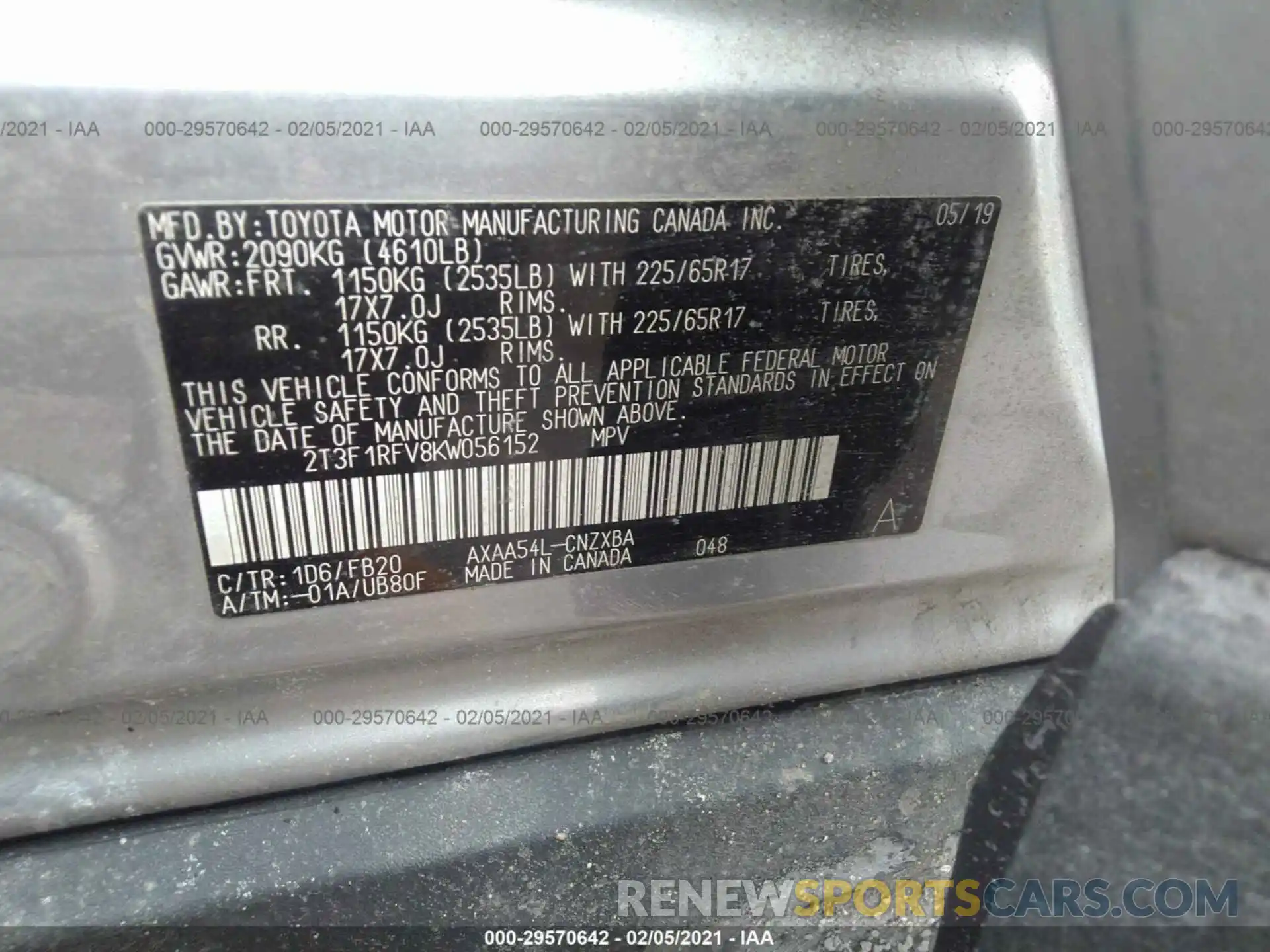 9 Фотография поврежденного автомобиля 2T3F1RFV8KW056152 TOYOTA RAV4 2019