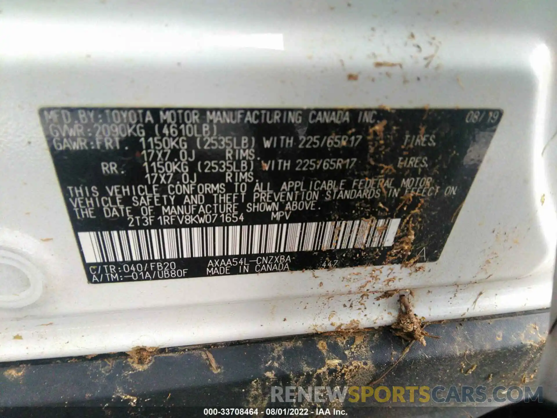 9 Photograph of a damaged car 2T3F1RFV8KW071654 TOYOTA RAV4 2019