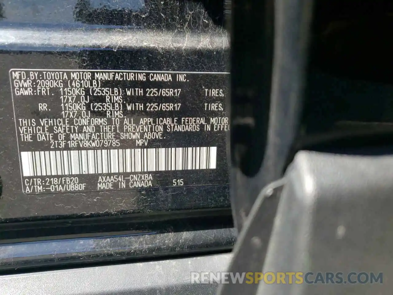 10 Photograph of a damaged car 2T3F1RFV8KW079785 TOYOTA RAV4 2019