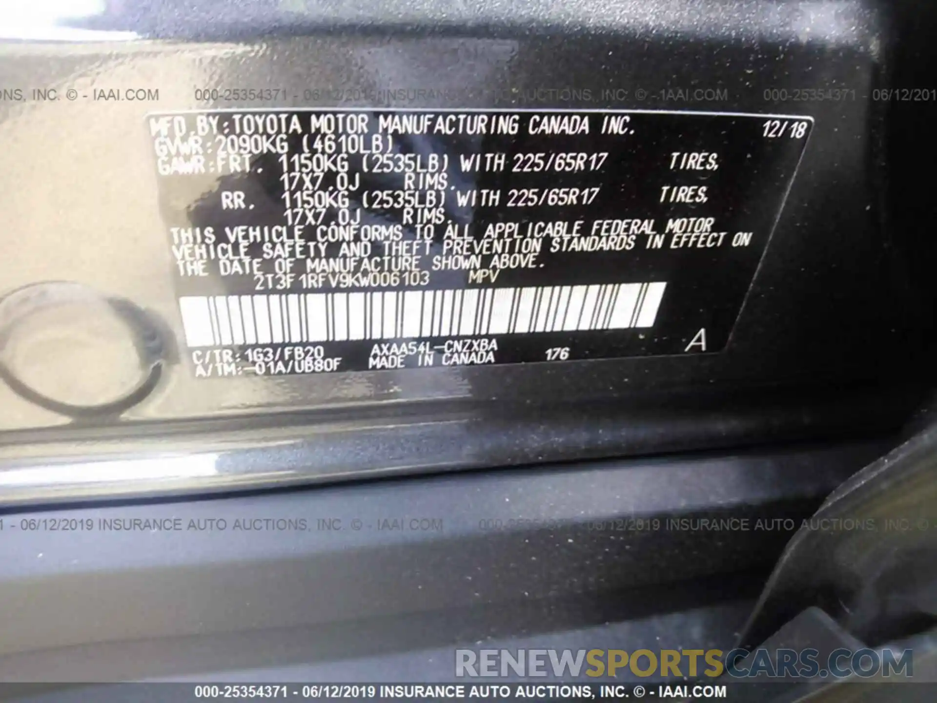 9 Photograph of a damaged car 2T3F1RFV9KW006103 TOYOTA RAV4 2019