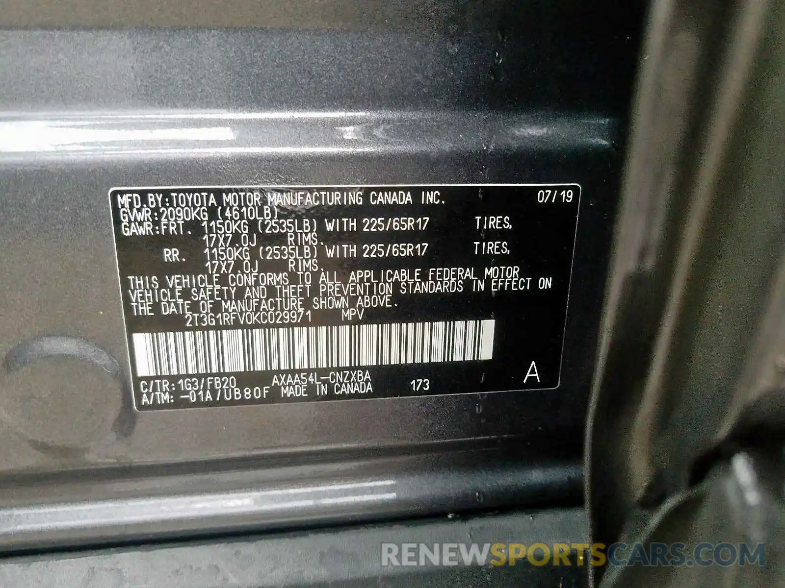 10 Фотография поврежденного автомобиля 2T3G1RFV0KC029971 TOYOTA RAV4 2019