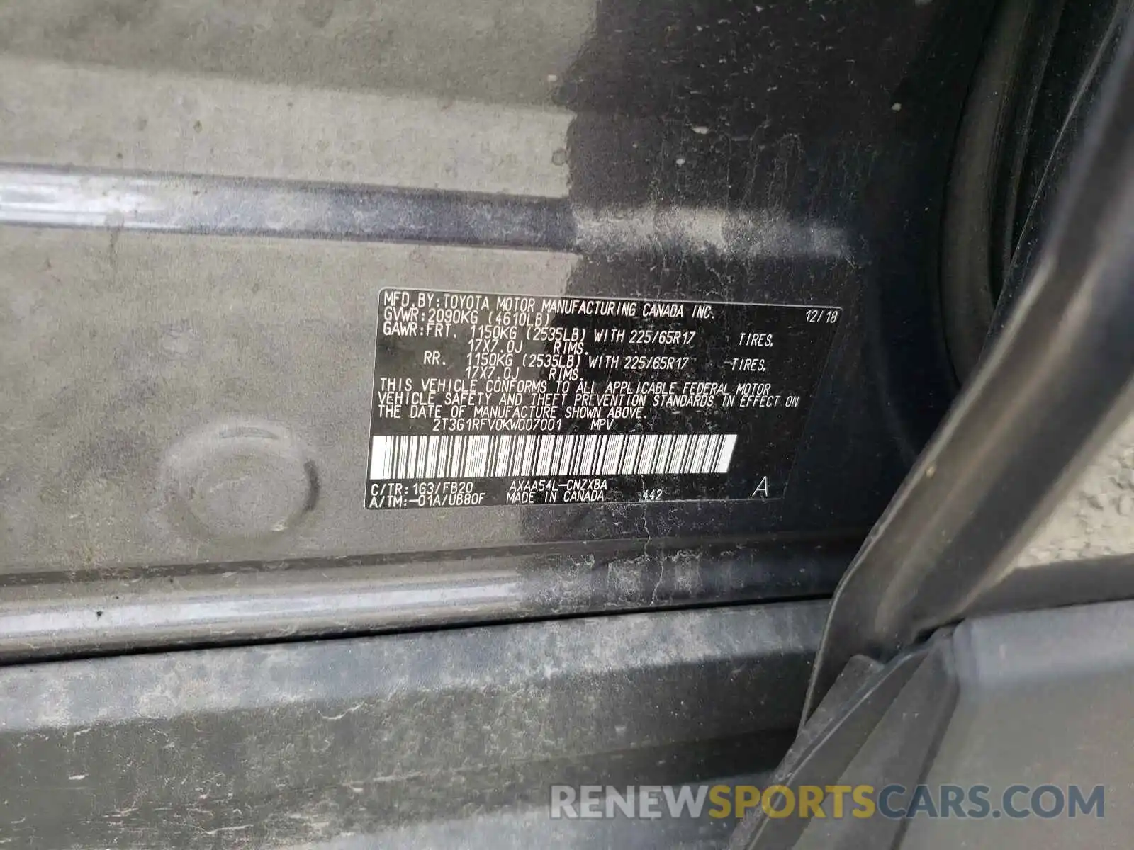 10 Photograph of a damaged car 2T3G1RFV0KW007001 TOYOTA RAV4 2019