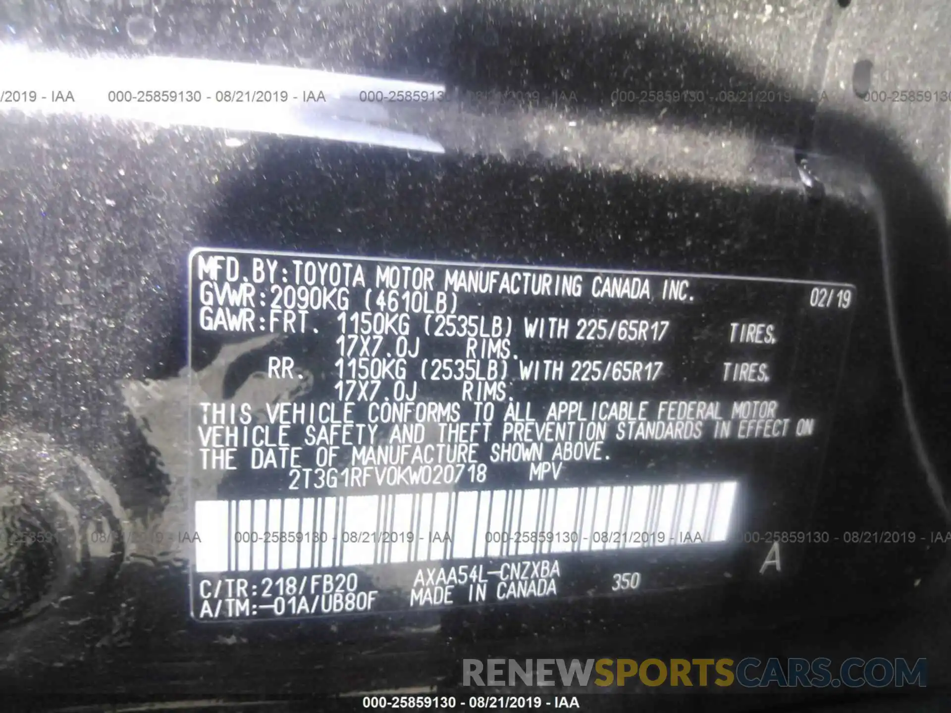 9 Photograph of a damaged car 2T3G1RFV0KW020718 TOYOTA RAV4 2019