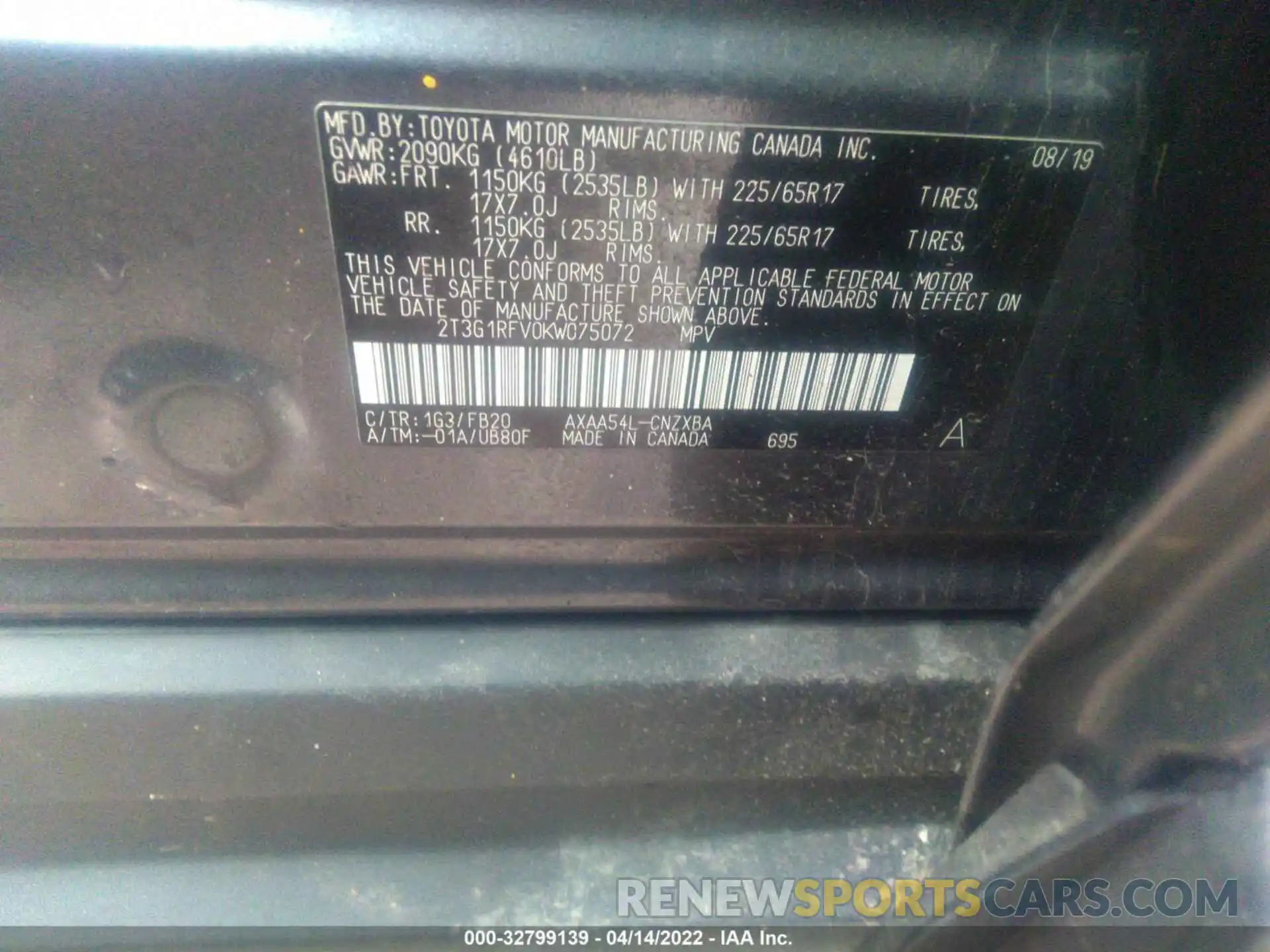 9 Фотография поврежденного автомобиля 2T3G1RFV0KW075072 TOYOTA RAV4 2019