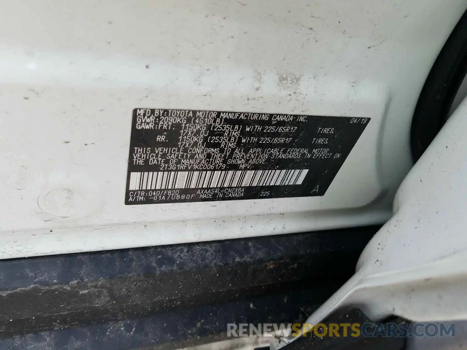 10 Photograph of a damaged car 2T3G1RFV1KC006179 TOYOTA RAV4 2019