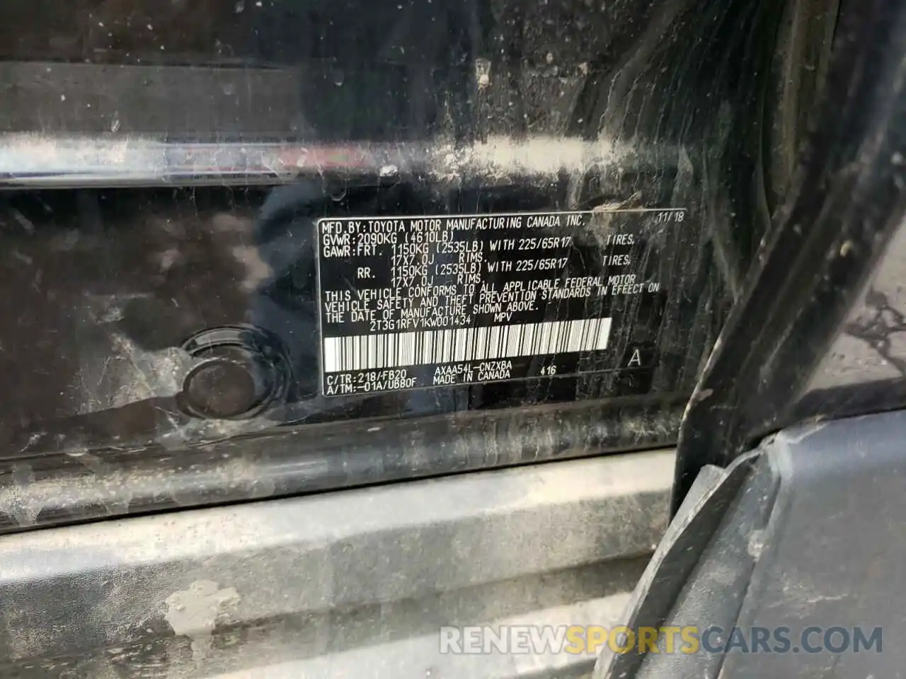 10 Photograph of a damaged car 2T3G1RFV1KW001434 TOYOTA RAV4 2019