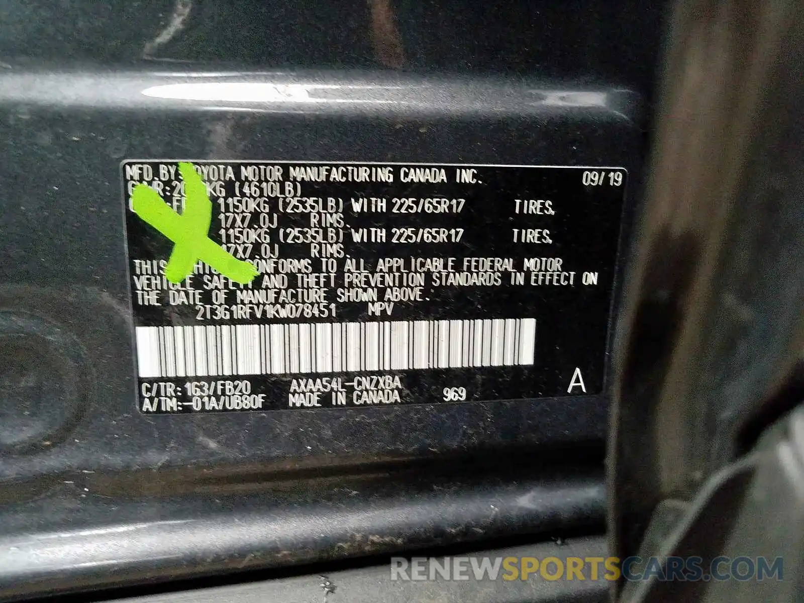 10 Фотография поврежденного автомобиля 2T3G1RFV1KW078451 TOYOTA RAV4 2019