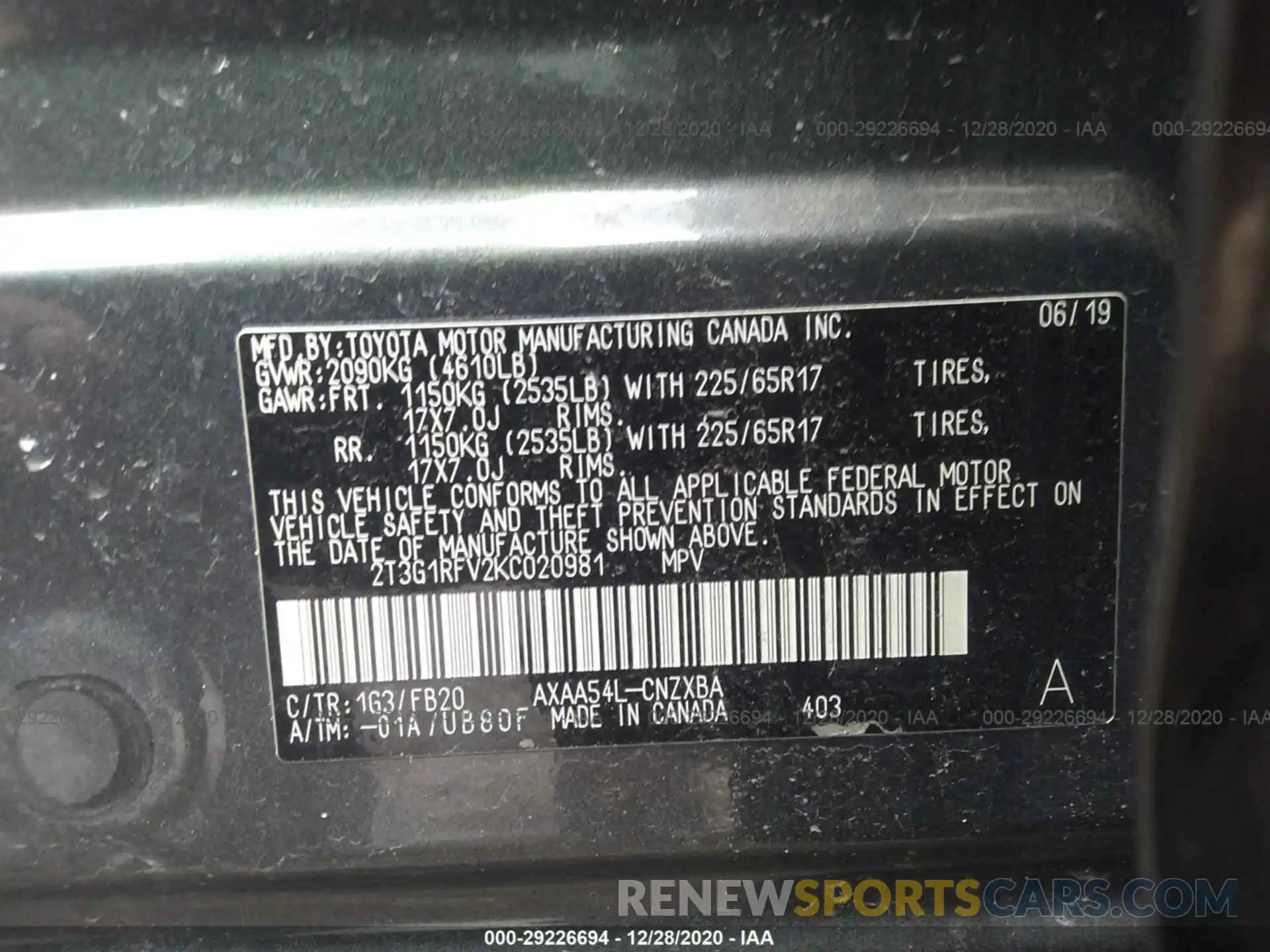 9 Фотография поврежденного автомобиля 2T3G1RFV2KC020981 TOYOTA RAV4 2019