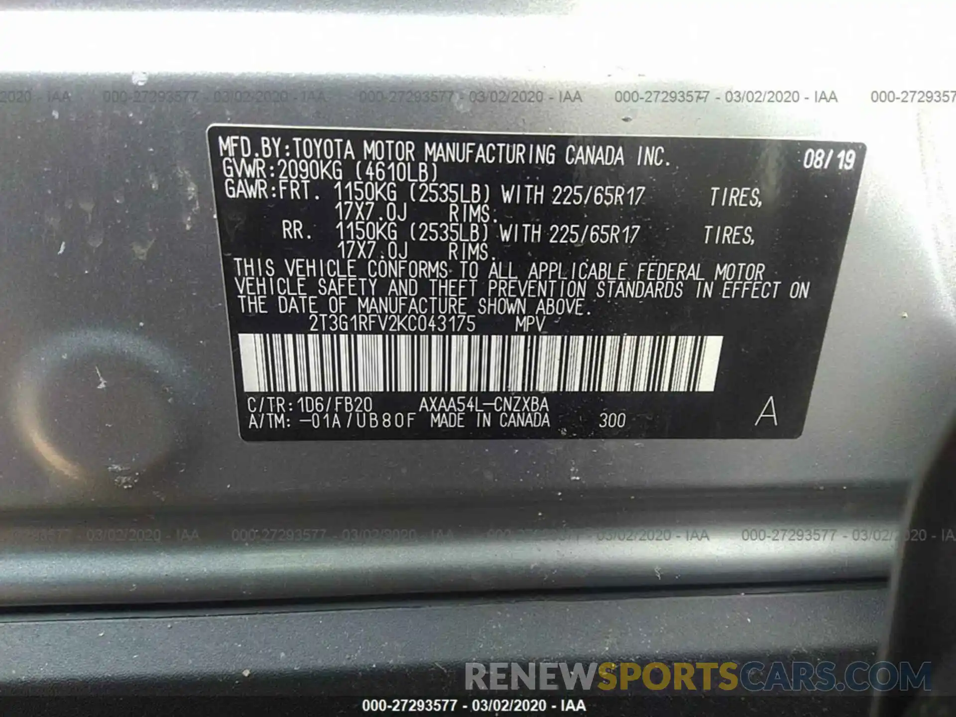 9 Фотография поврежденного автомобиля 2T3G1RFV2KC043175 TOYOTA RAV4 2019