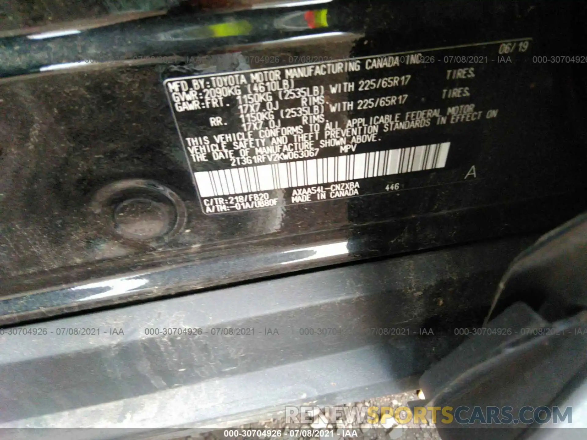 9 Фотография поврежденного автомобиля 2T3G1RFV2KW063067 TOYOTA RAV4 2019