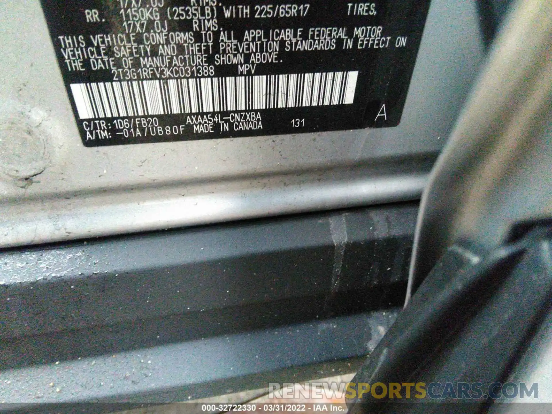 9 Фотография поврежденного автомобиля 2T3G1RFV3KC031388 TOYOTA RAV4 2019