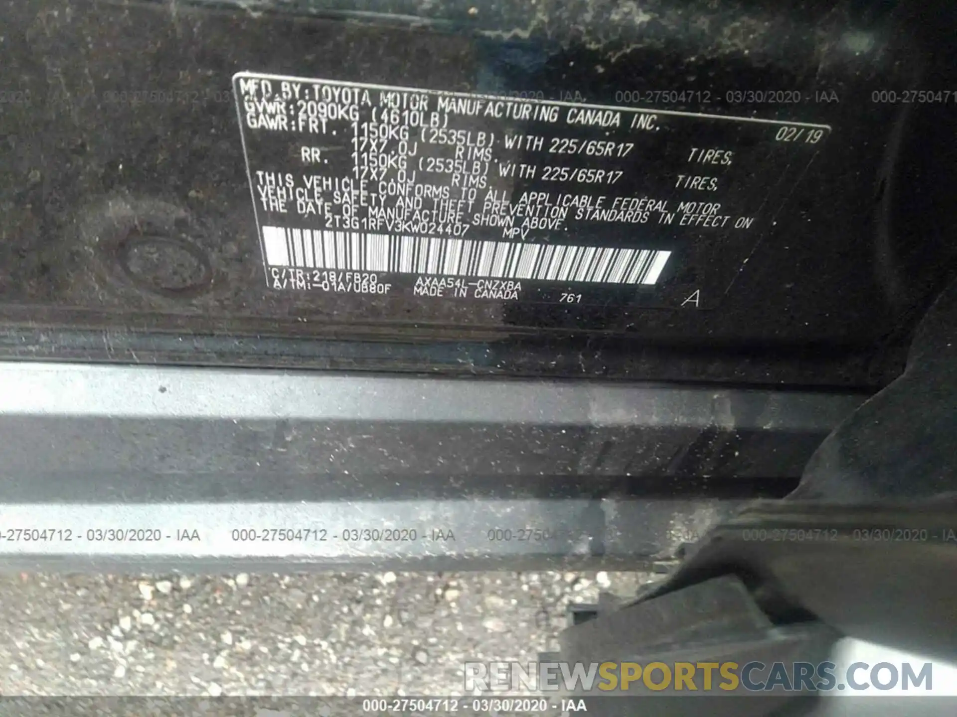 9 Фотография поврежденного автомобиля 2T3G1RFV3KW024407 TOYOTA RAV4 2019