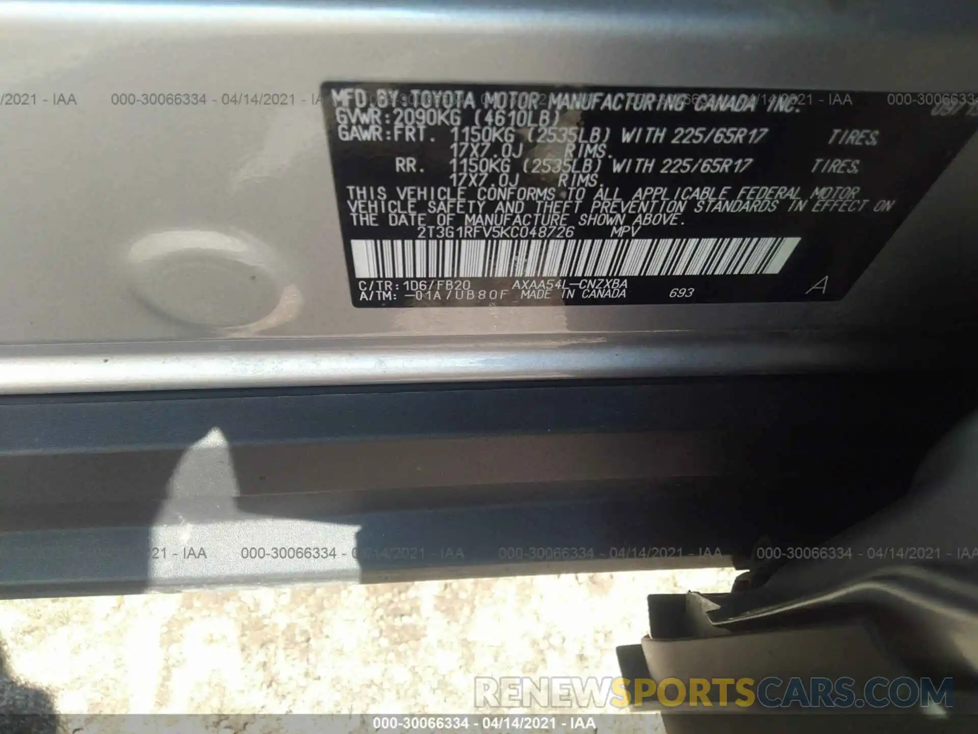 9 Фотография поврежденного автомобиля 2T3G1RFV5KC048726 TOYOTA RAV4 2019