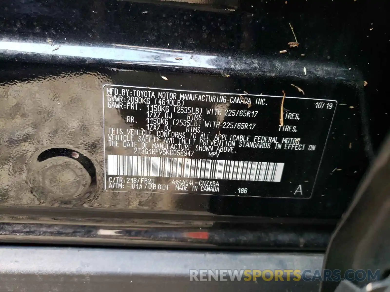 10 Photograph of a damaged car 2T3G1RFV5KC058947 TOYOTA RAV4 2019