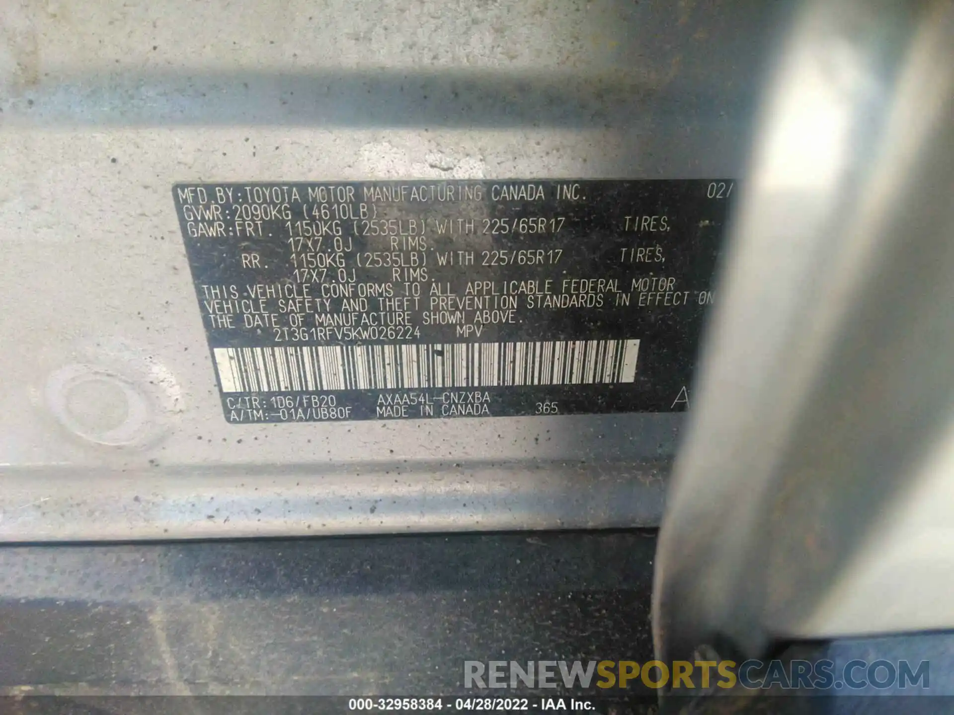 9 Photograph of a damaged car 2T3G1RFV5KW026224 TOYOTA RAV4 2019