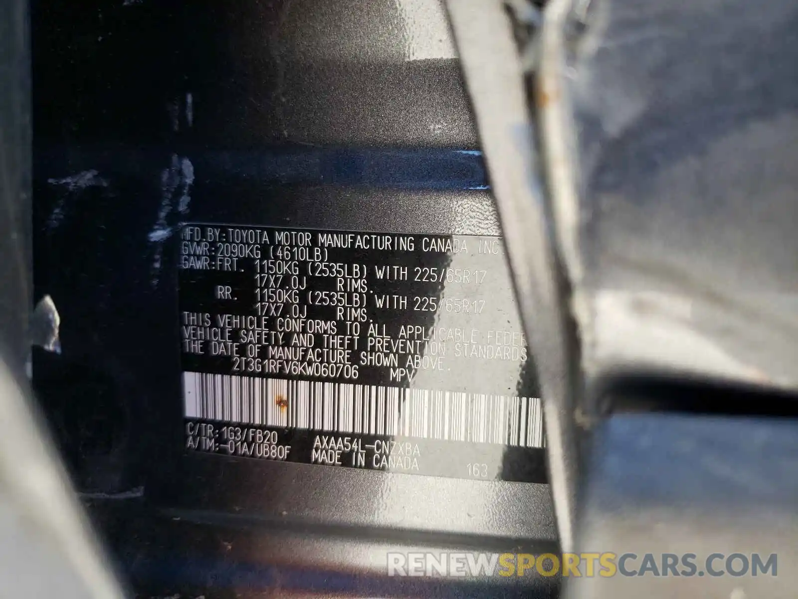 10 Photograph of a damaged car 2T3G1RFV6KW060706 TOYOTA RAV4 2019