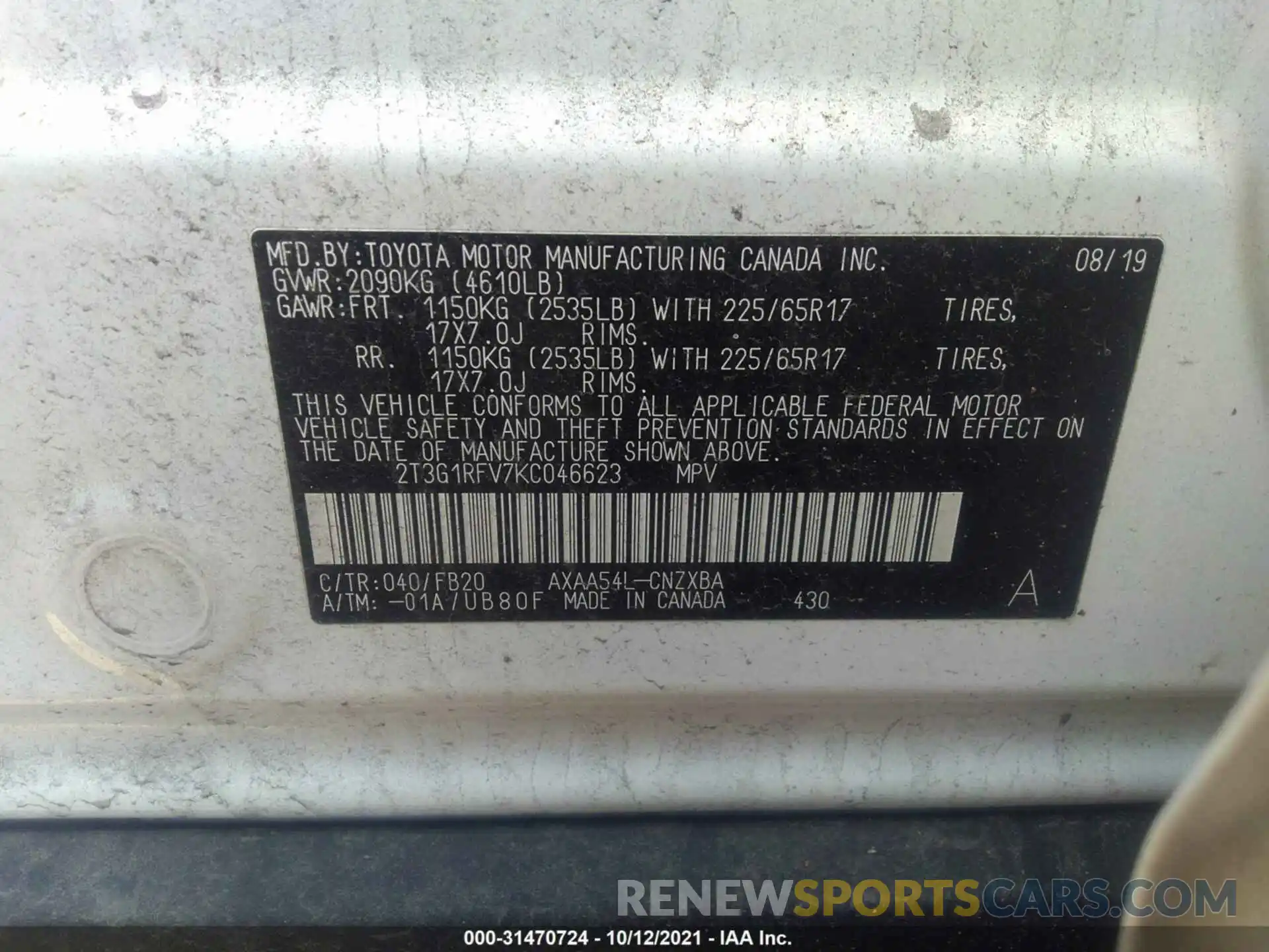 9 Фотография поврежденного автомобиля 2T3G1RFV7KC046623 TOYOTA RAV4 2019