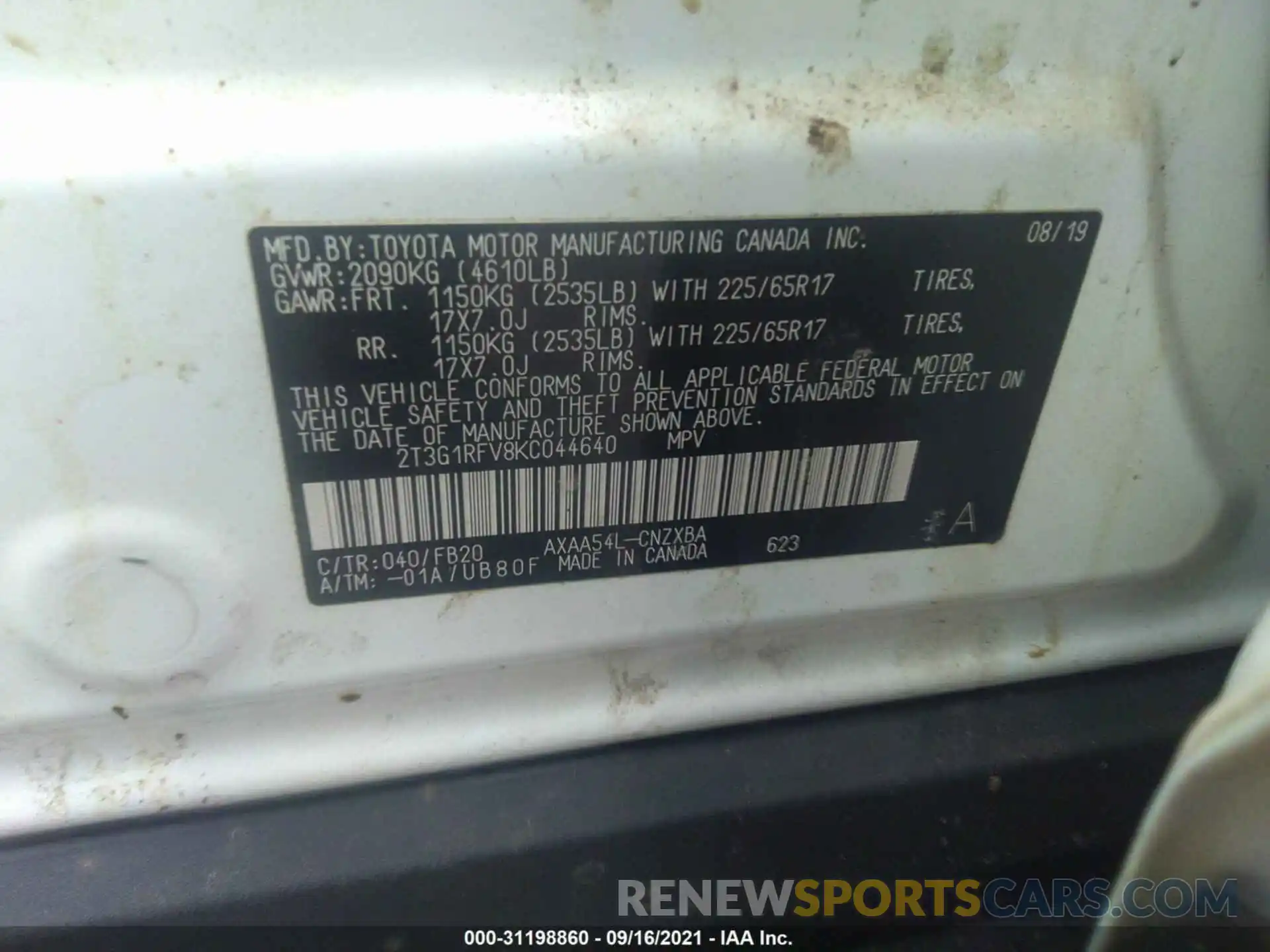 9 Фотография поврежденного автомобиля 2T3G1RFV8KC044640 TOYOTA RAV4 2019