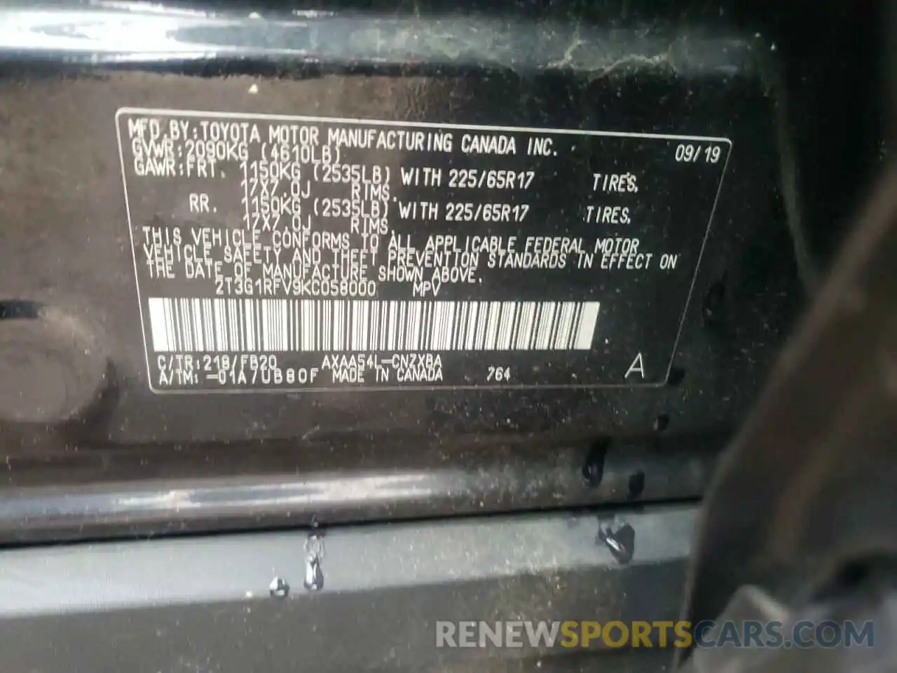 10 Фотография поврежденного автомобиля 2T3G1RFV9KC058000 TOYOTA RAV4 2019