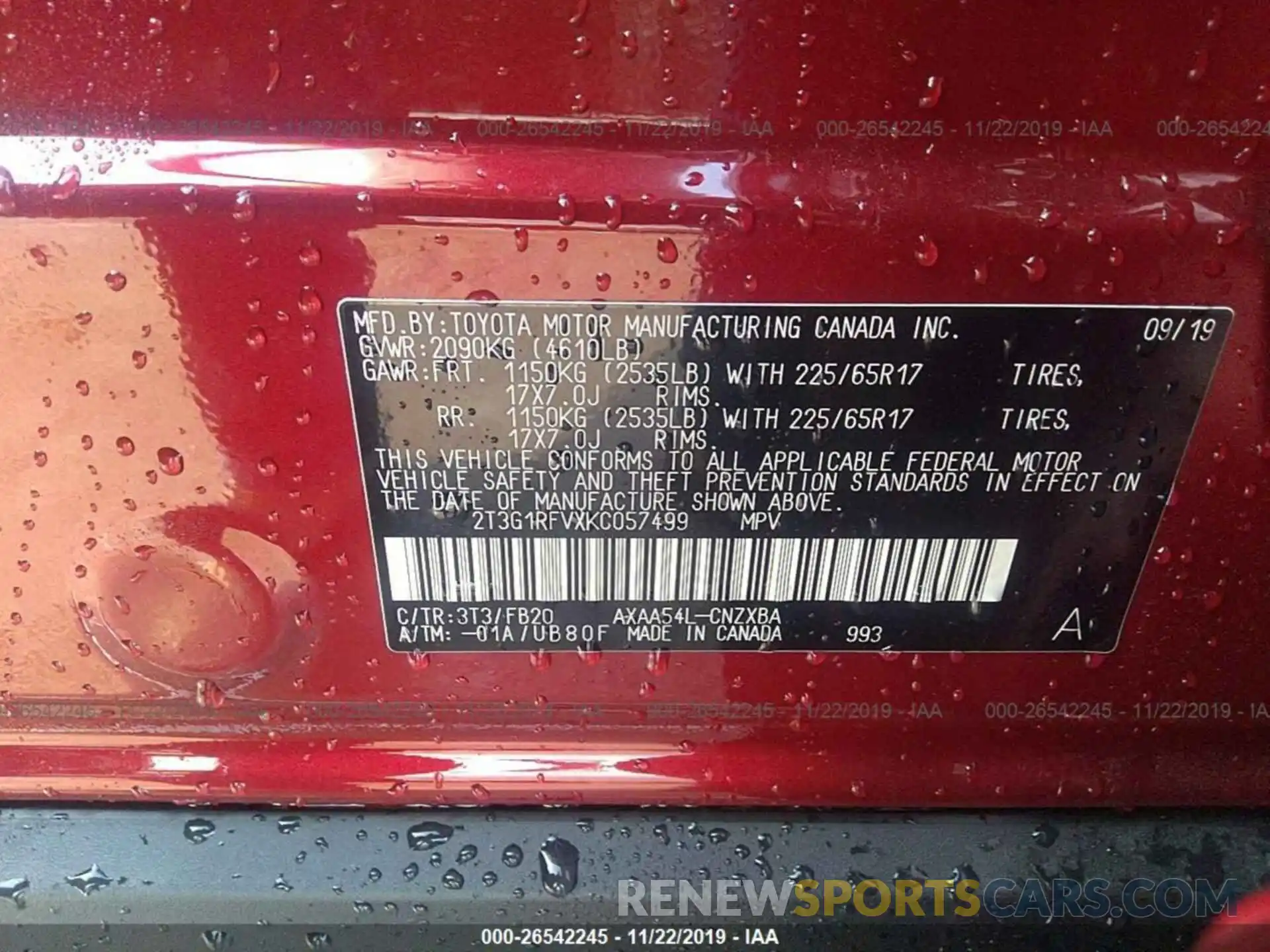 9 Photograph of a damaged car 2T3G1RFVXKC057499 TOYOTA RAV4 2019