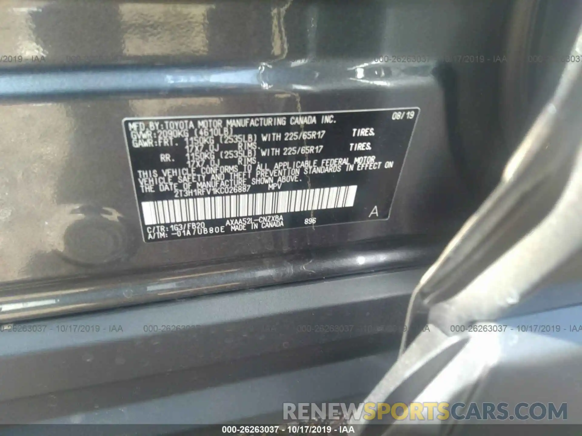 9 Photograph of a damaged car 2T3H1RFV1KC026887 TOYOTA RAV4 2019