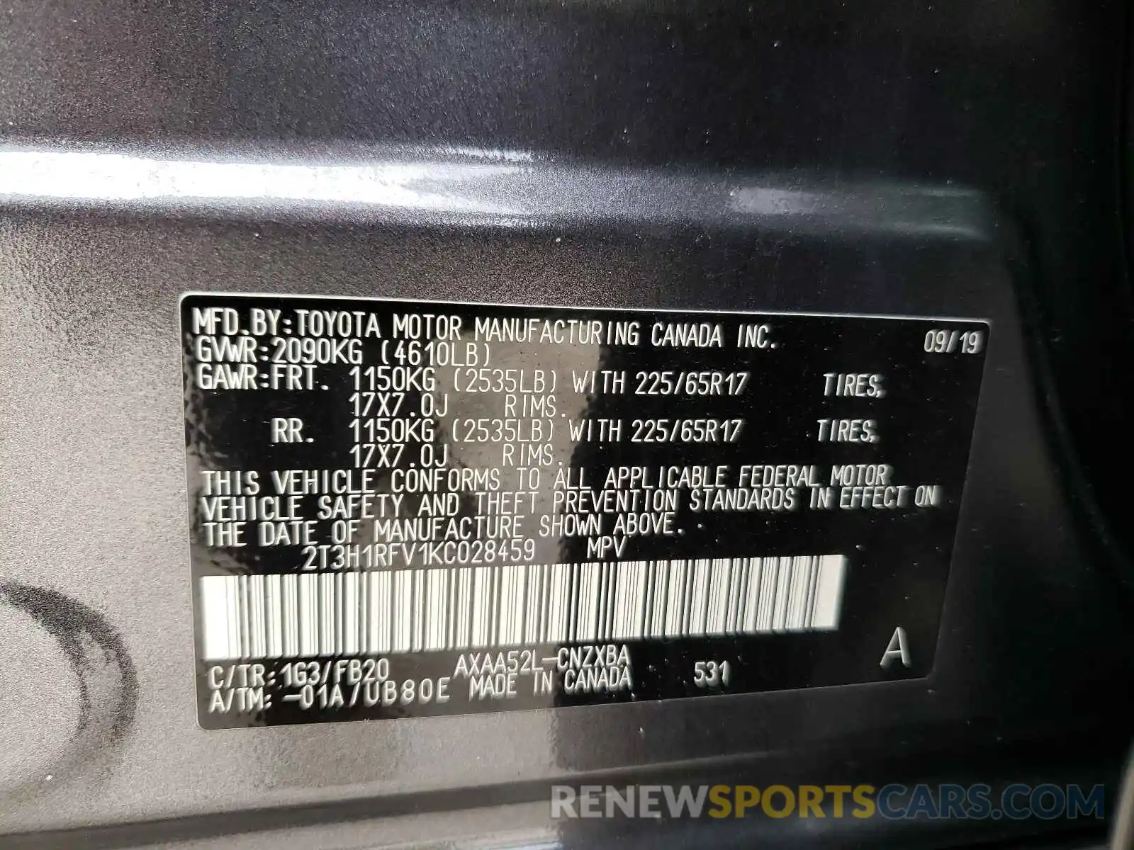 10 Фотография поврежденного автомобиля 2T3H1RFV1KC028459 TOYOTA RAV4 2019