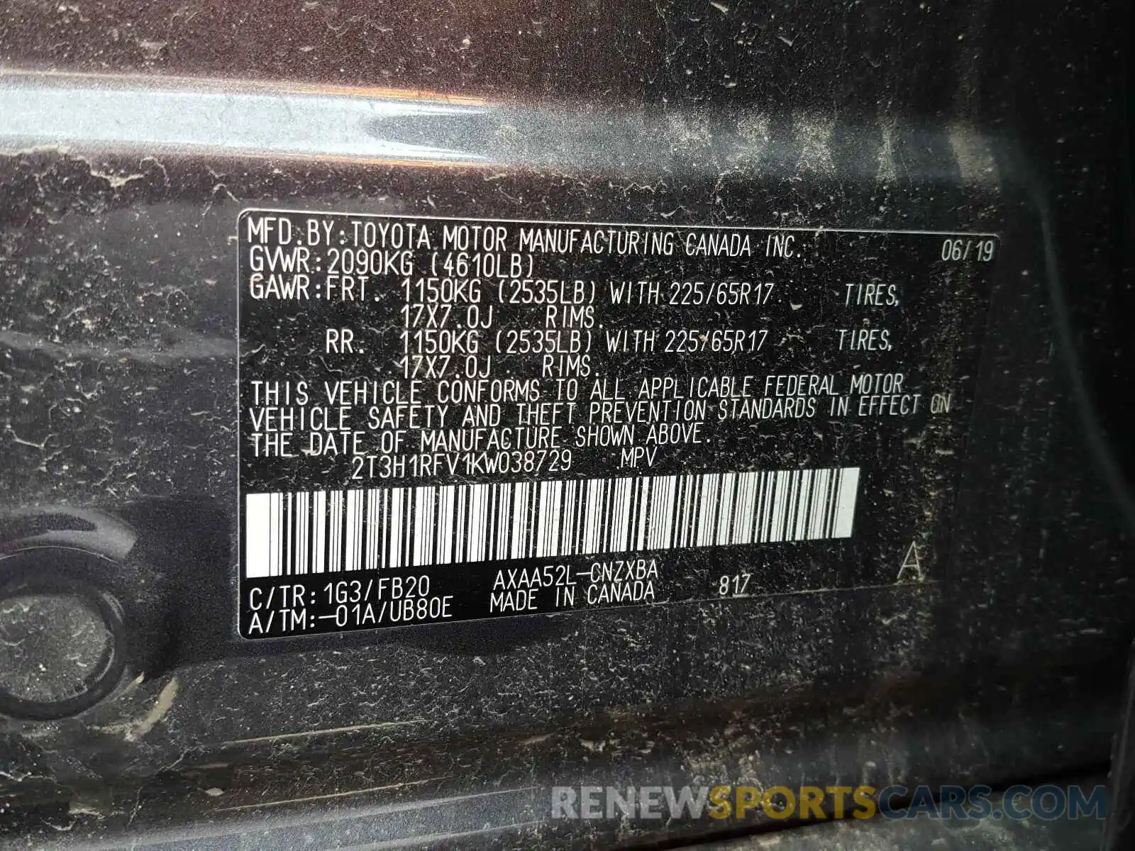 10 Photograph of a damaged car 2T3H1RFV1KW038729 TOYOTA RAV4 2019