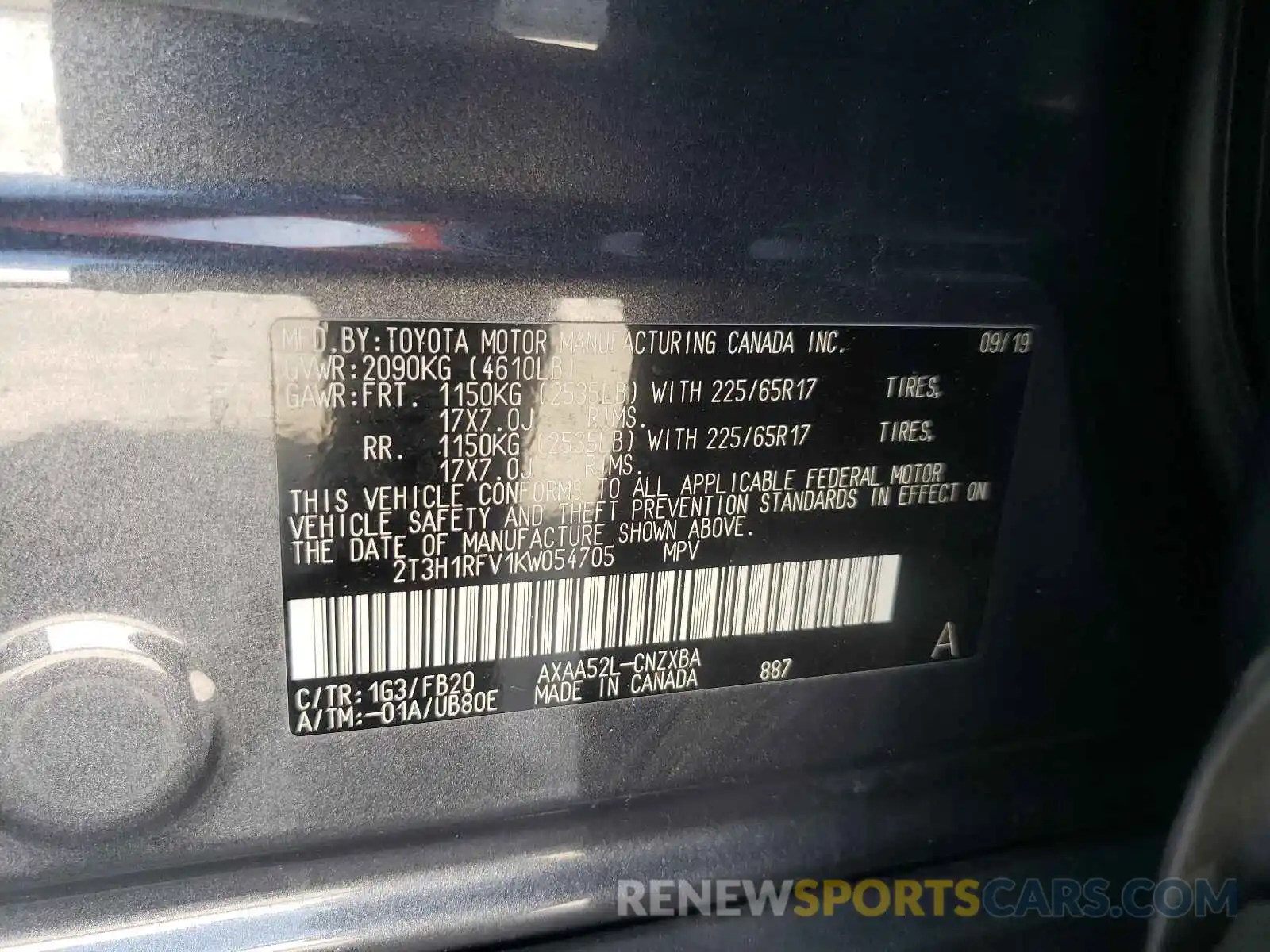 10 Photograph of a damaged car 2T3H1RFV1KW054705 TOYOTA RAV4 2019