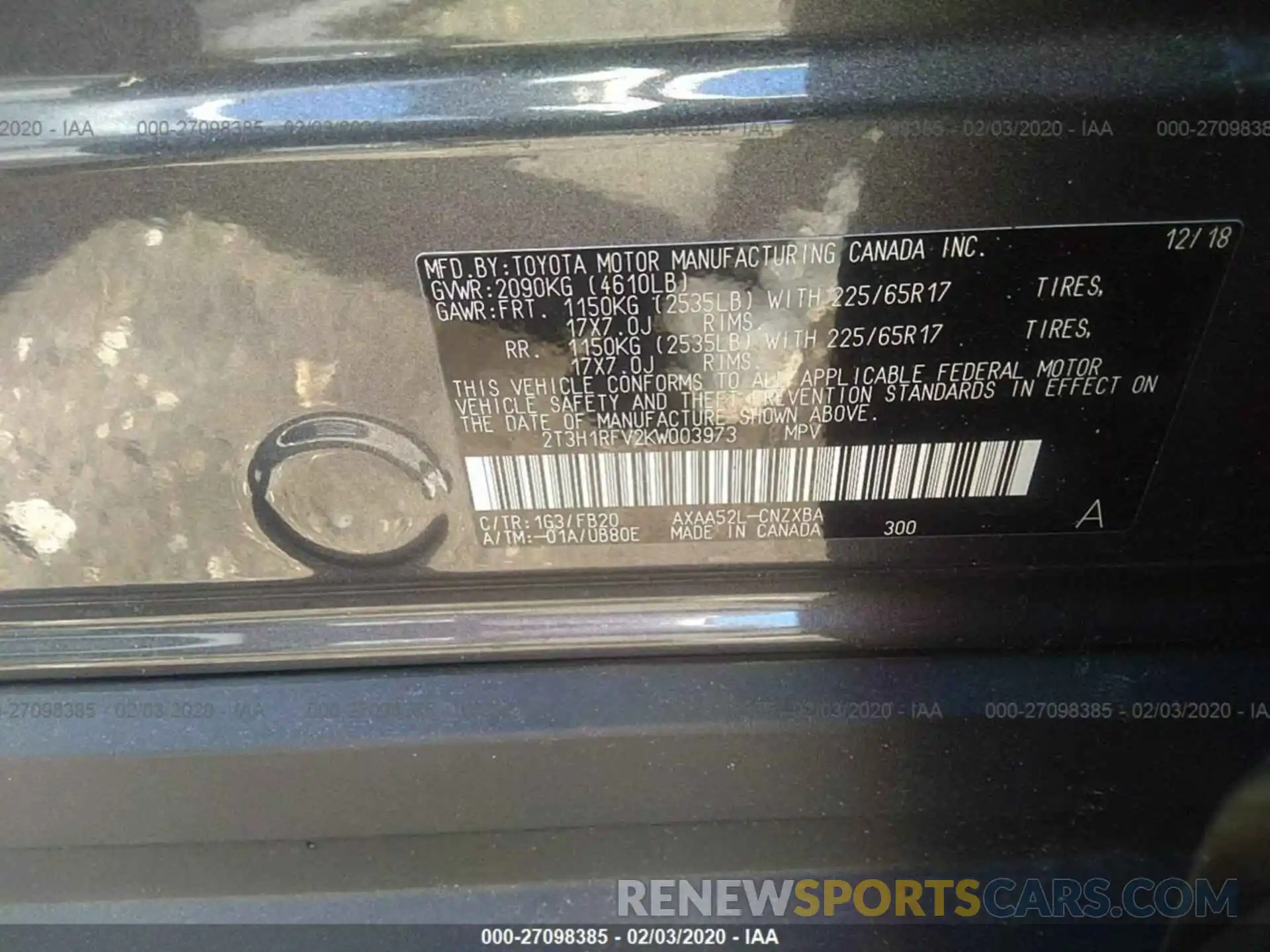 9 Photograph of a damaged car 2T3H1RFV2KW003973 TOYOTA RAV4 2019