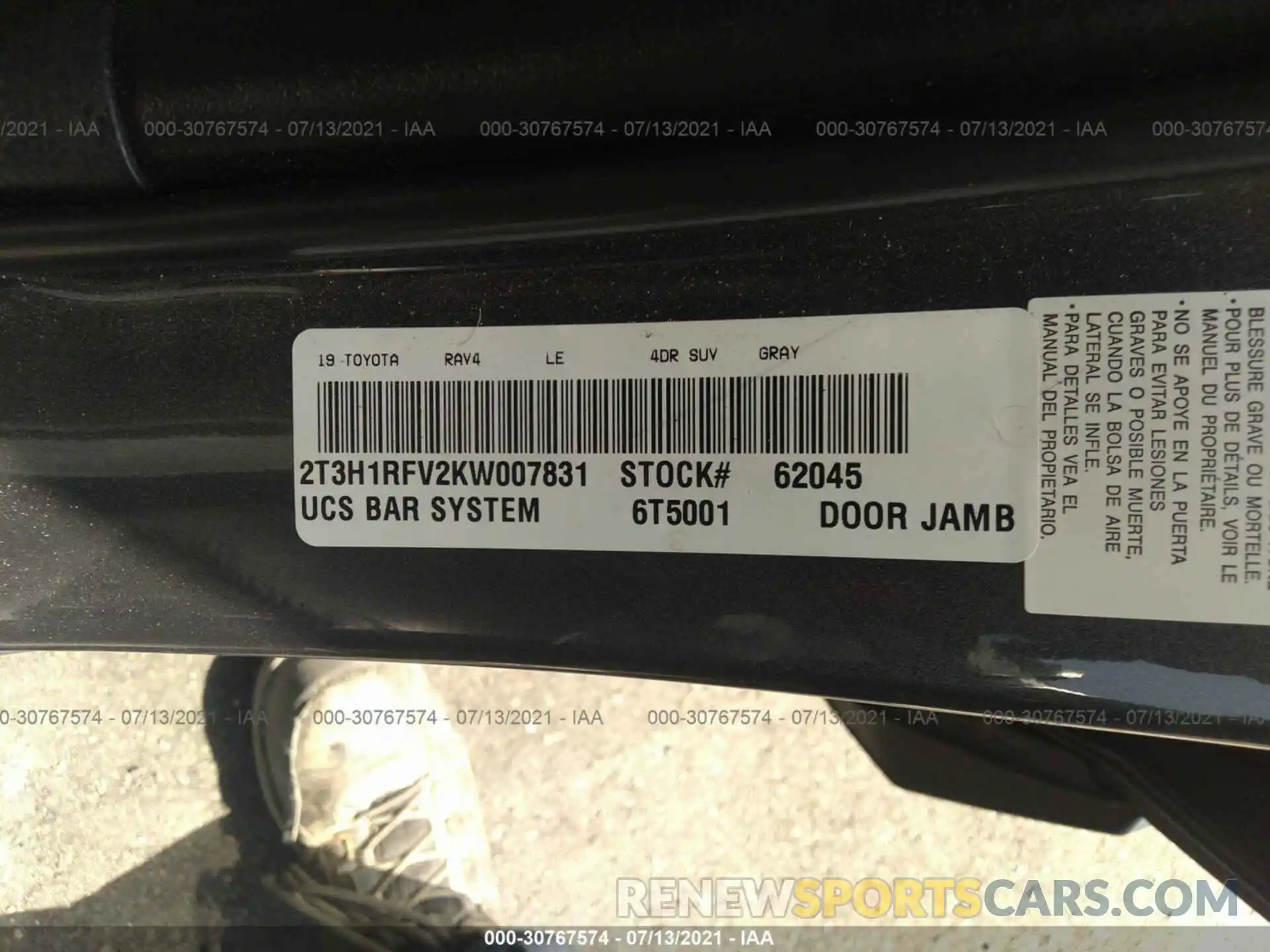 9 Фотография поврежденного автомобиля 2T3H1RFV2KW007831 TOYOTA RAV4 2019