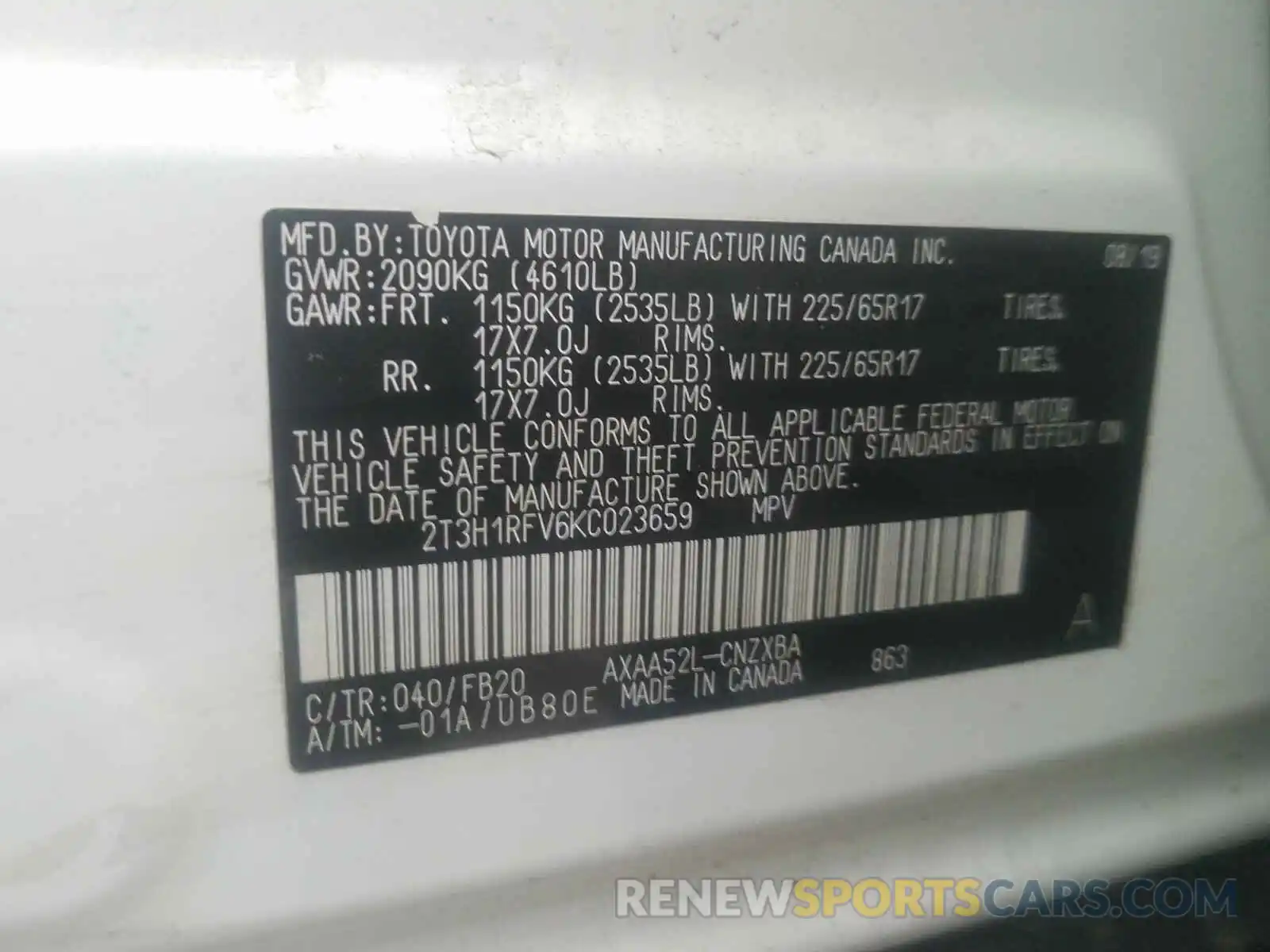 10 Фотография поврежденного автомобиля 2T3H1RFV6KC023659 TOYOTA RAV4 2019