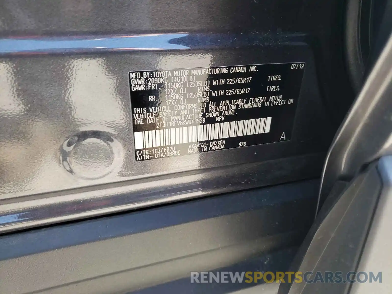 10 Photograph of a damaged car 2T3H1RFV6KW041528 TOYOTA RAV4 2019