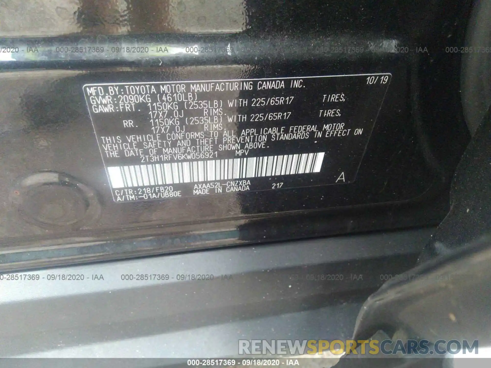 9 Фотография поврежденного автомобиля 2T3H1RFV6KW056921 TOYOTA RAV4 2019