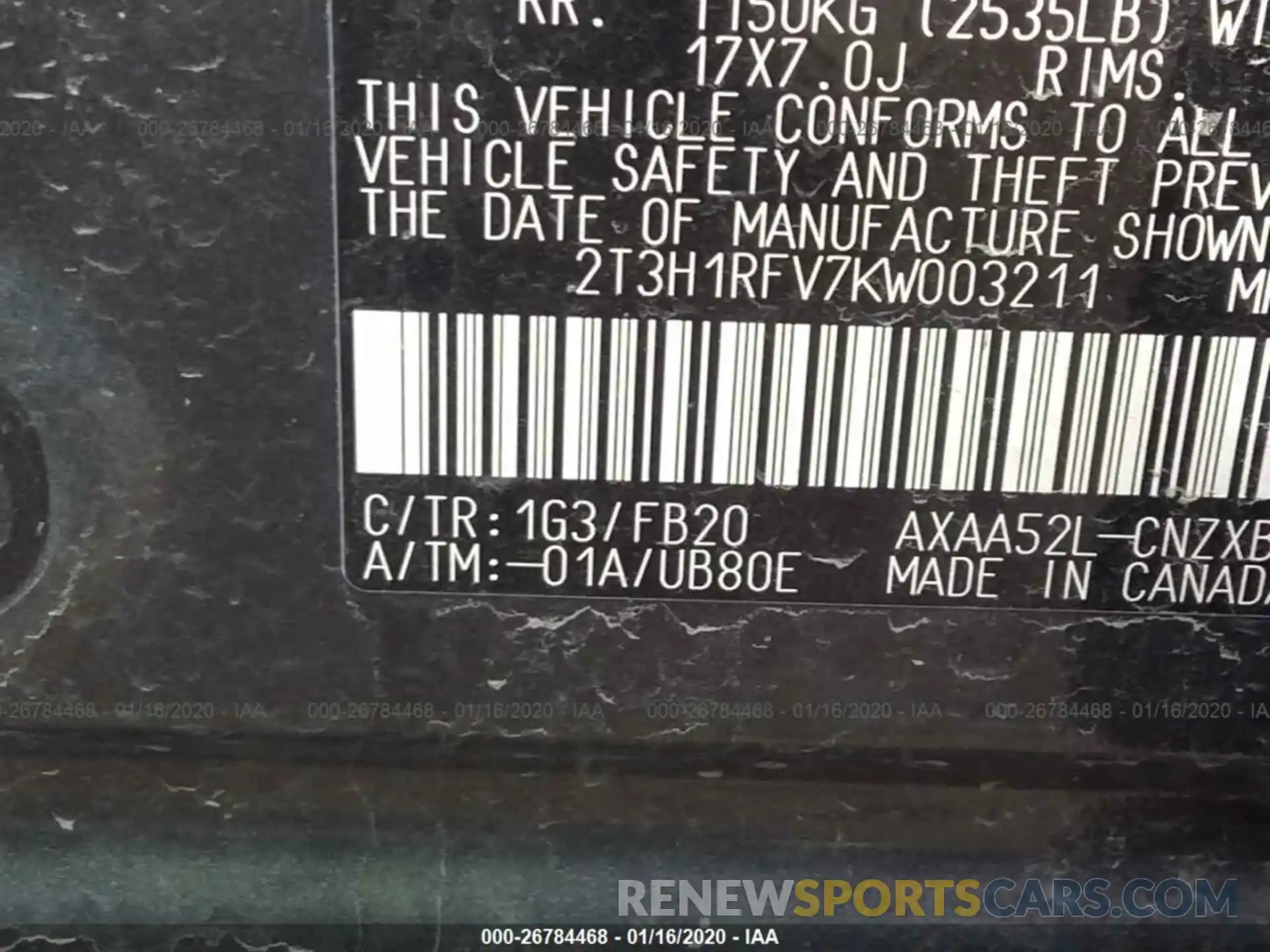 9 Фотография поврежденного автомобиля 2T3H1RFV7KW003211 TOYOTA RAV4 2019