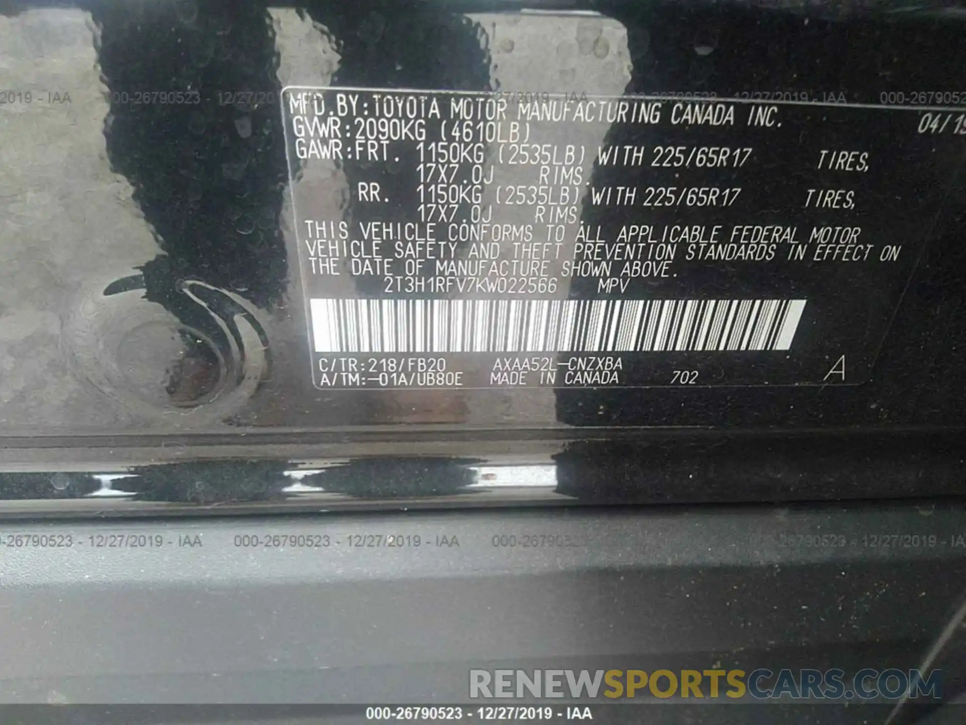 9 Фотография поврежденного автомобиля 2T3H1RFV7KW022566 TOYOTA RAV4 2019