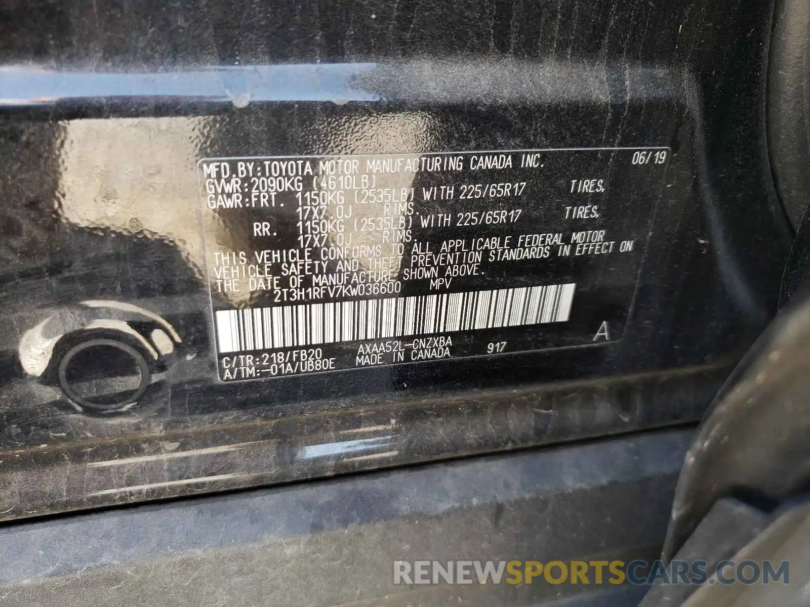 10 Photograph of a damaged car 2T3H1RFV7KW036600 TOYOTA RAV4 2019