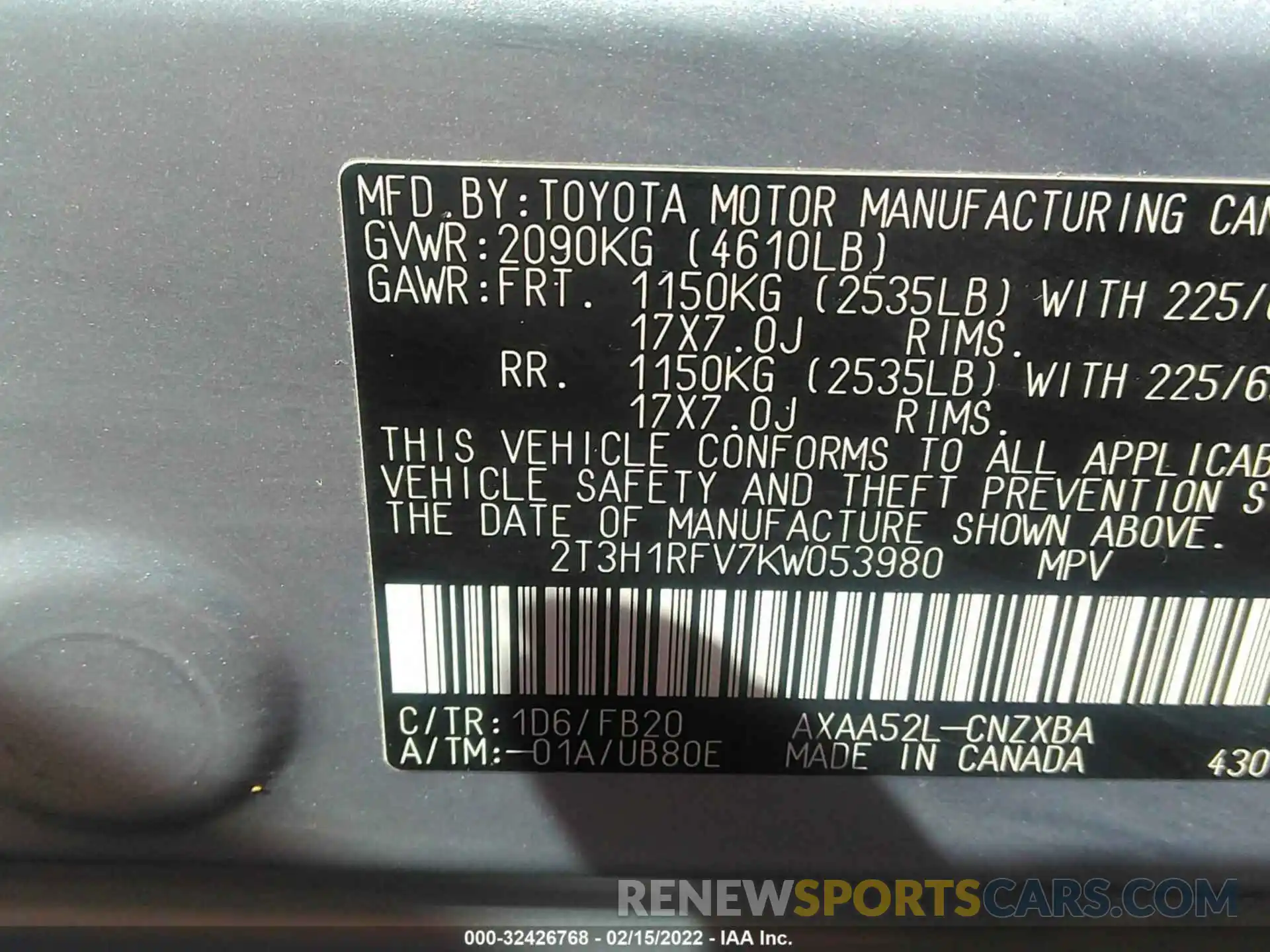 9 Фотография поврежденного автомобиля 2T3H1RFV7KW053980 TOYOTA RAV4 2019