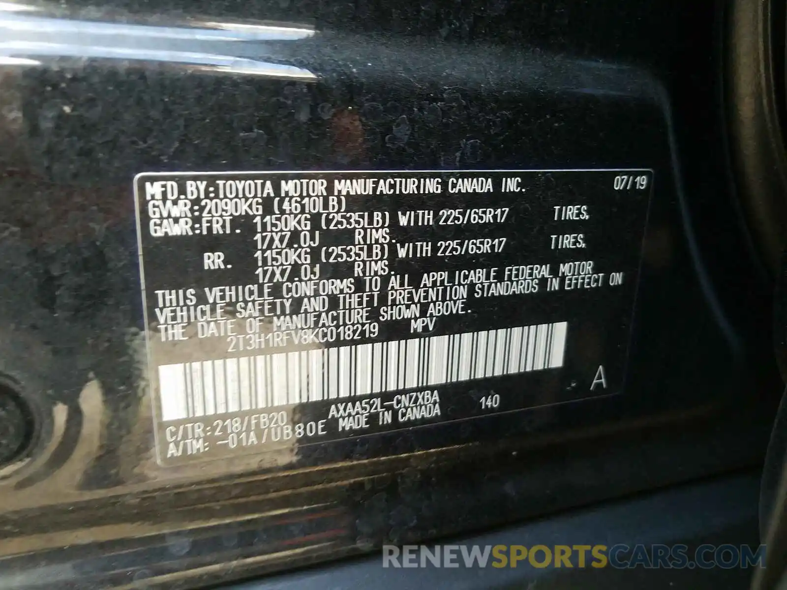 10 Фотография поврежденного автомобиля 2T3H1RFV8KC018219 TOYOTA RAV4 2019