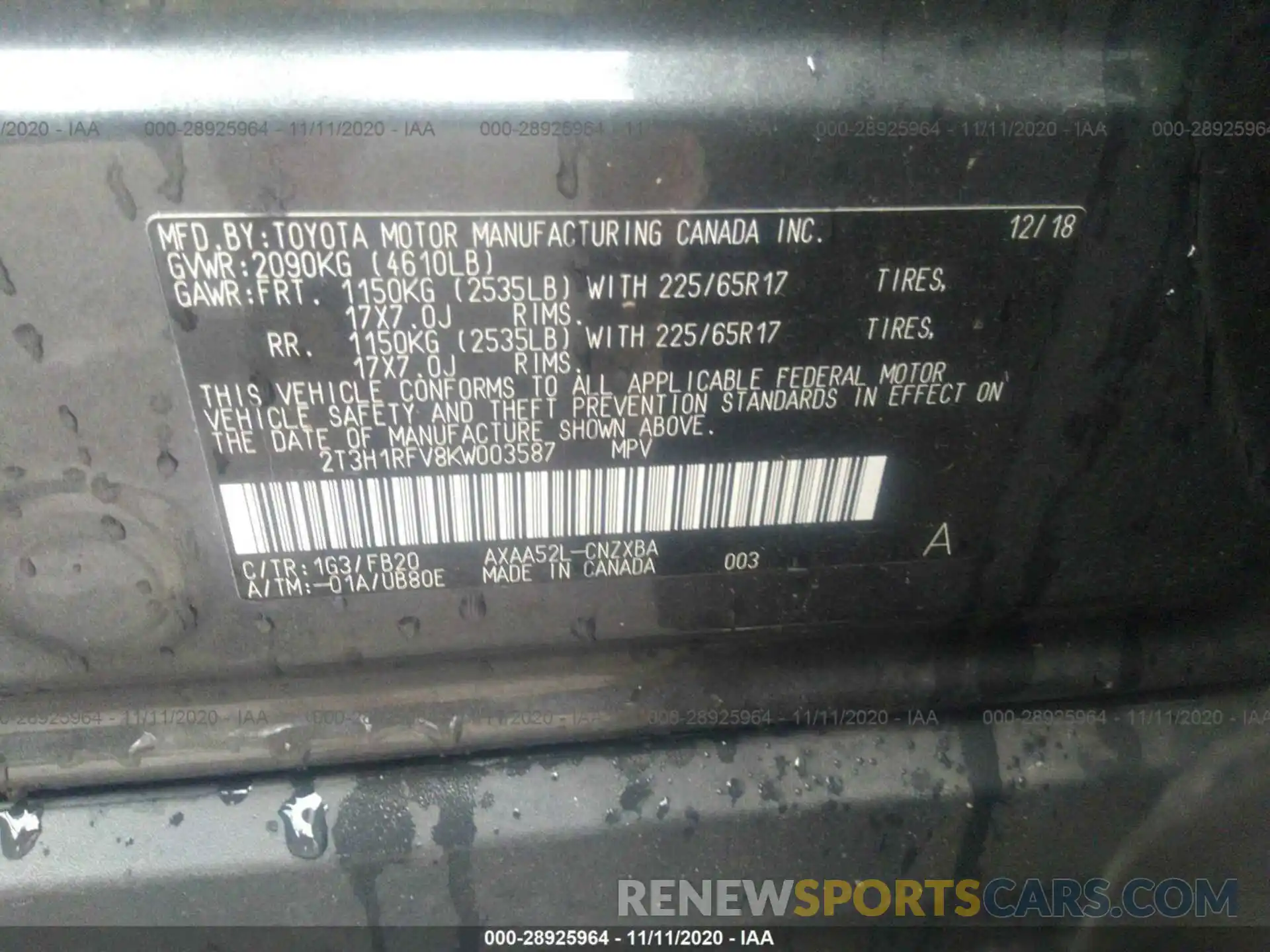 9 Фотография поврежденного автомобиля 2T3H1RFV8KW003587 TOYOTA RAV4 2019