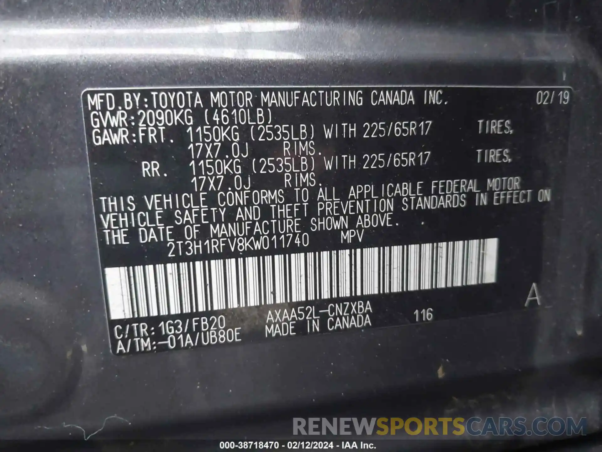 9 Фотография поврежденного автомобиля 2T3H1RFV8KW011740 TOYOTA RAV4 2019