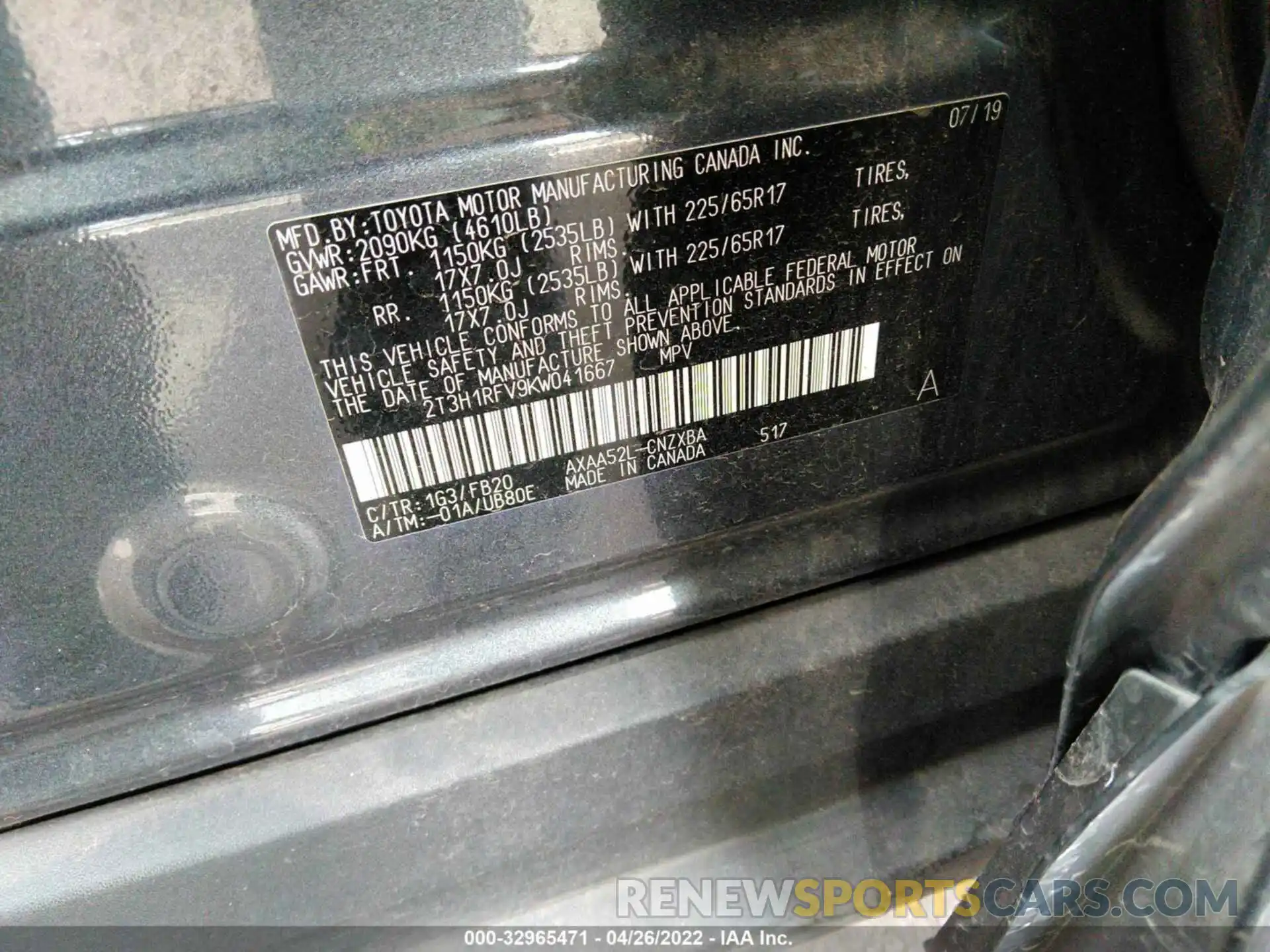 9 Фотография поврежденного автомобиля 2T3H1RFV9KW041667 TOYOTA RAV4 2019